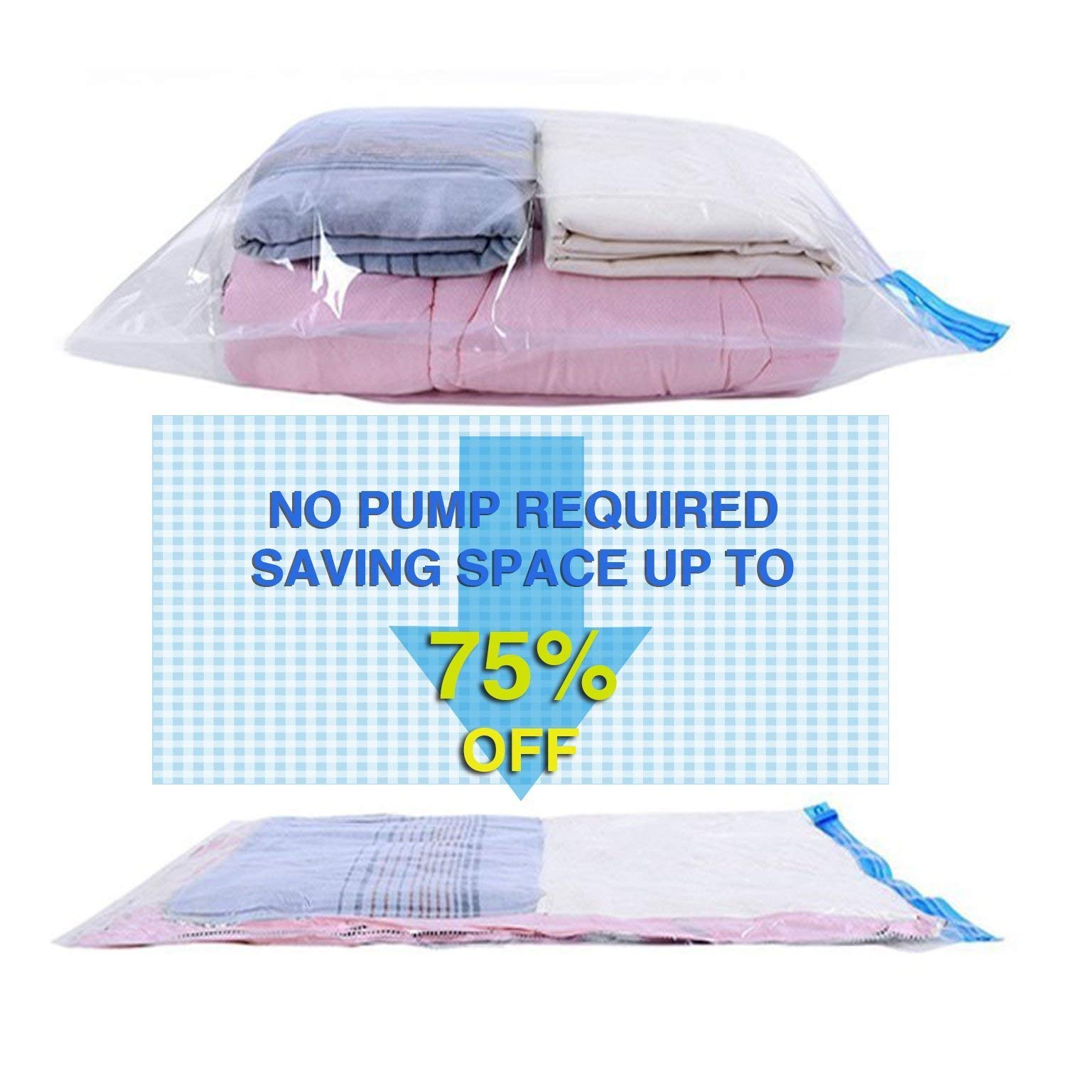 8-Pack Travel Compression Storage Bags for Clothes - Space Saving Vacuum Bags for Suitcases (No Pump Needed) - Perfect for Vacation Packing, Camping & Business Trips