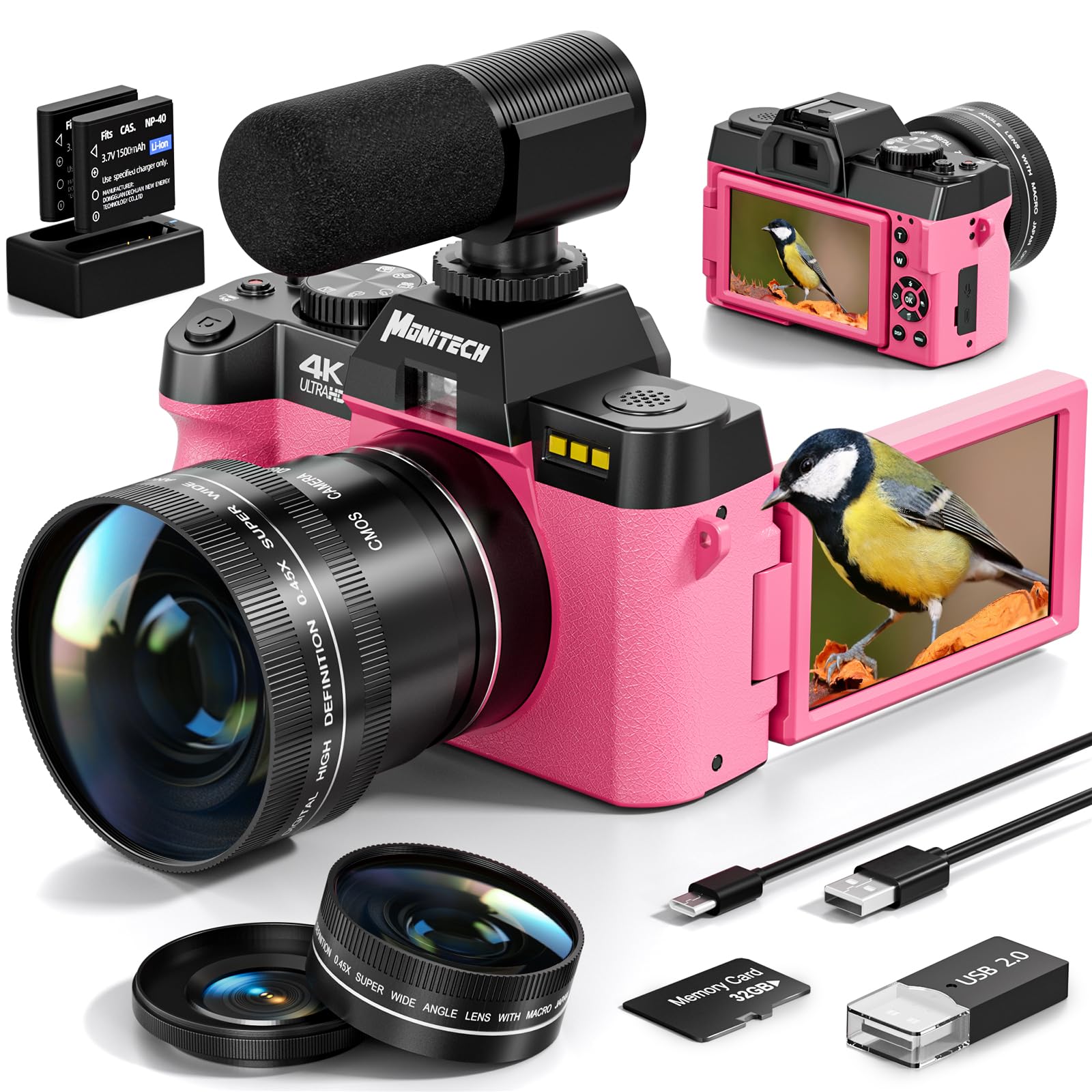 Monitech 48MP Digital Camera with 16x Zoom - 4K Video Camera for Photography & Vlogging - YouTube Camera with 32GB SD Card (S100 Model) - Perfect for Travel, Blogging and Content Creation
