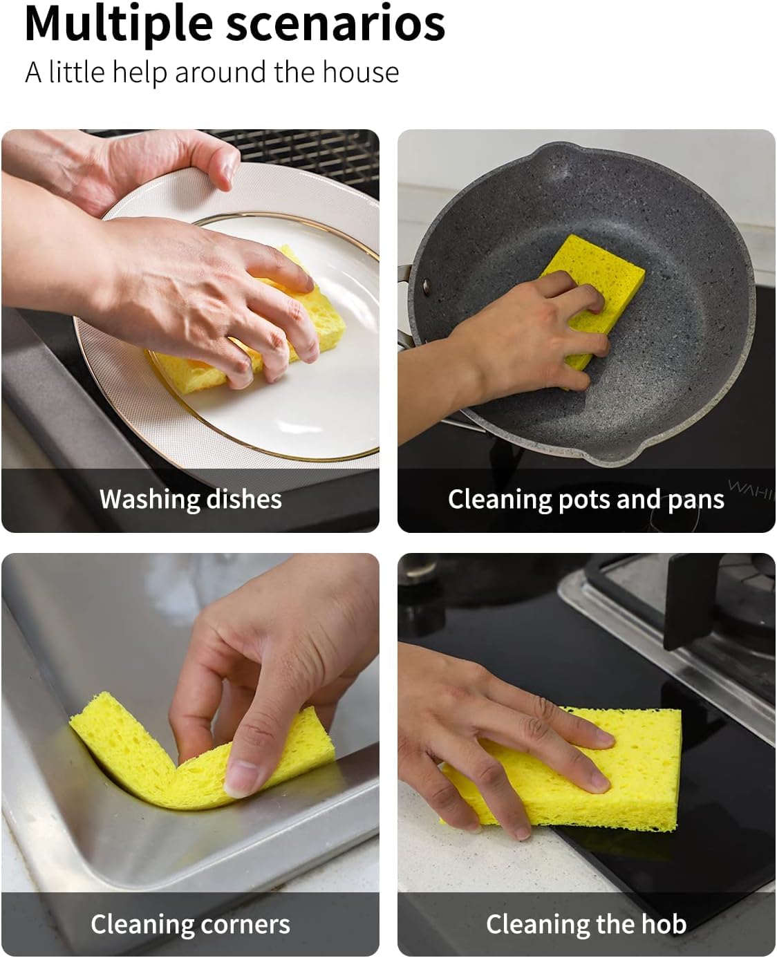 Eco-Friendly Heavy Duty Kitchen Sponges for Tough Messes, Non-Scratch Cleaning Sponges, Pop-Up Design, DIY White Sponges (6 Pack) - Perfect for Dishes, Countertops, and Appliances