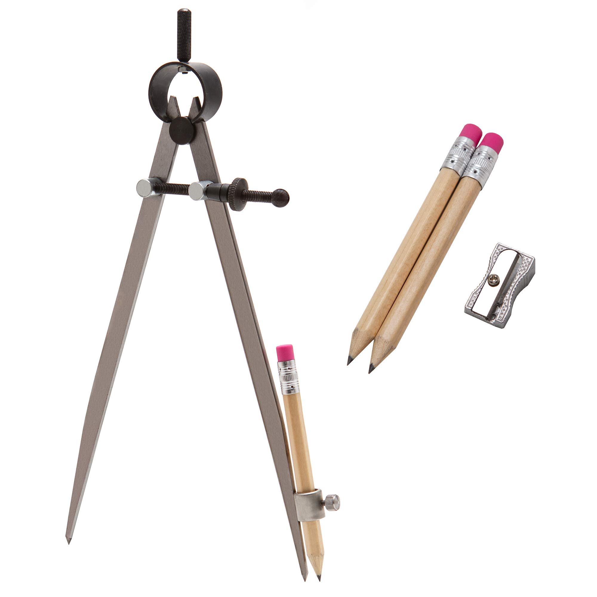 ALLY Tools 8 Inch Precision Locking Spring Divider - Woodworking Compass with Pencil Holder, Includes 2 Pencils & Sharpener - Perfect for Drawing, Drafting, Carpentry, Woodworking & DIY Projects