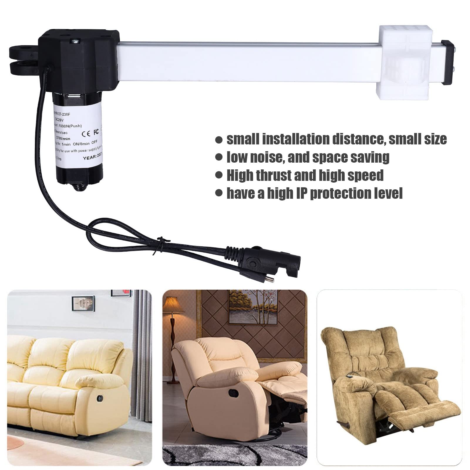 Electric Recliner Motor Actuator 230mm/9in DC29V - Replacement Motor for Electric Sofa, Bed & Recliner Chairs - Heavy Duty Quiet Linear Actuator for Home Theater Seating, Massage Chairs & Adjustable Furniture