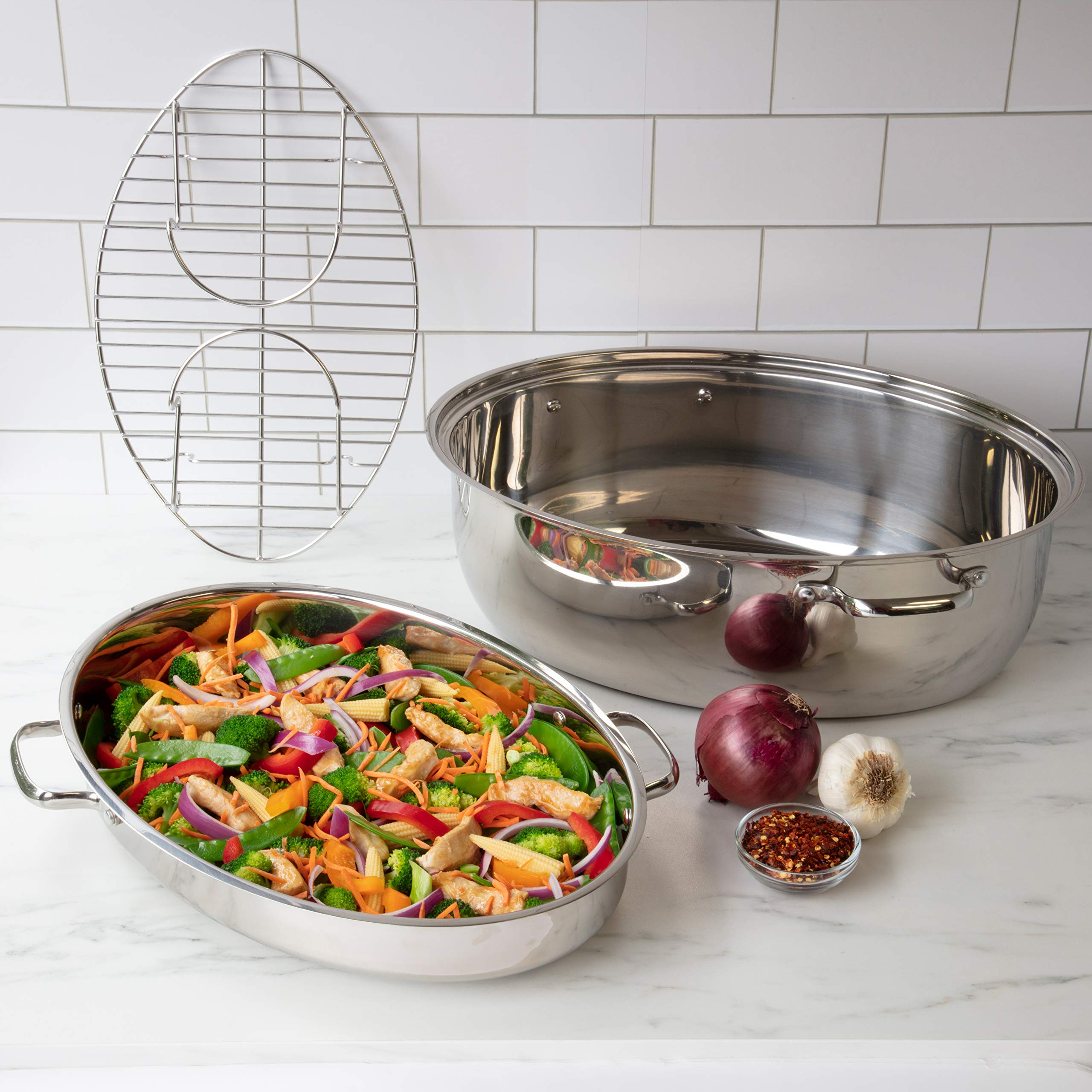 Camerons 3-in-1 Multi Roaster - 11qt Tri-Ply 18/10 Stainless Steel Poultry Roasting Pan, Stock Pot & Saute Pan with Lid - Induction Compatible & Non-Stick - Perfect for Easter Dinner, Thanksgiving, Holiday Cooking & Family Gatherings