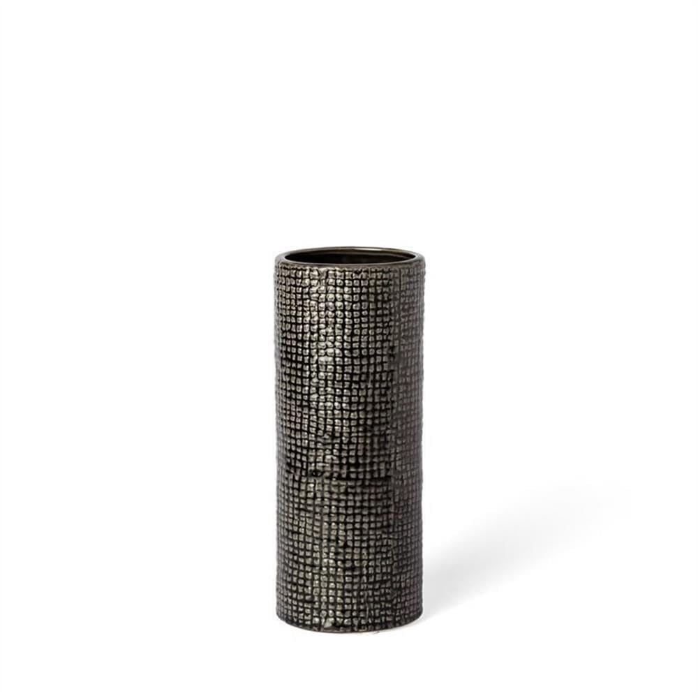 Mercana Kona II Medium Black Side Table with Gold Ceramic Vase - Modern End Table for Living Room, Bedroom & Office Decor