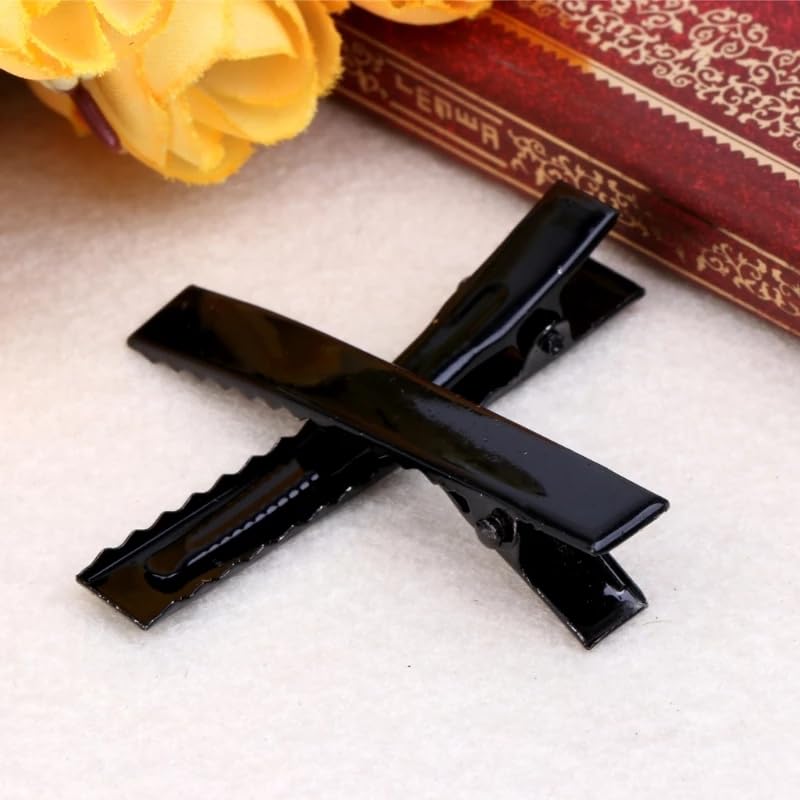 RAWAT® 100-Pack Black Alligator Hair Clips - 5.5CM Metal Single Prong Hairpins for DIY Hair Bows, Braids, Updos & Wedding Hairstyles - Strong Hold Hair Accessories for Women & Girls