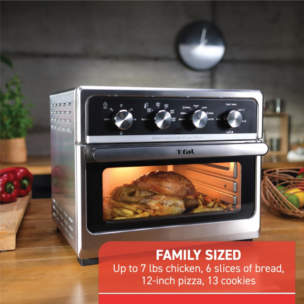 T-fal 9-in-1 Toaster Oven Air Fryer Combo - Stainless Steel Convection Countertop Oven with Fast Heat-Up, 7 lb Chicken Capacity - Toast, Bake, Air Fry, Reheat, Broil - Perfect for Small Kitchens, Dorms & Quick Meals