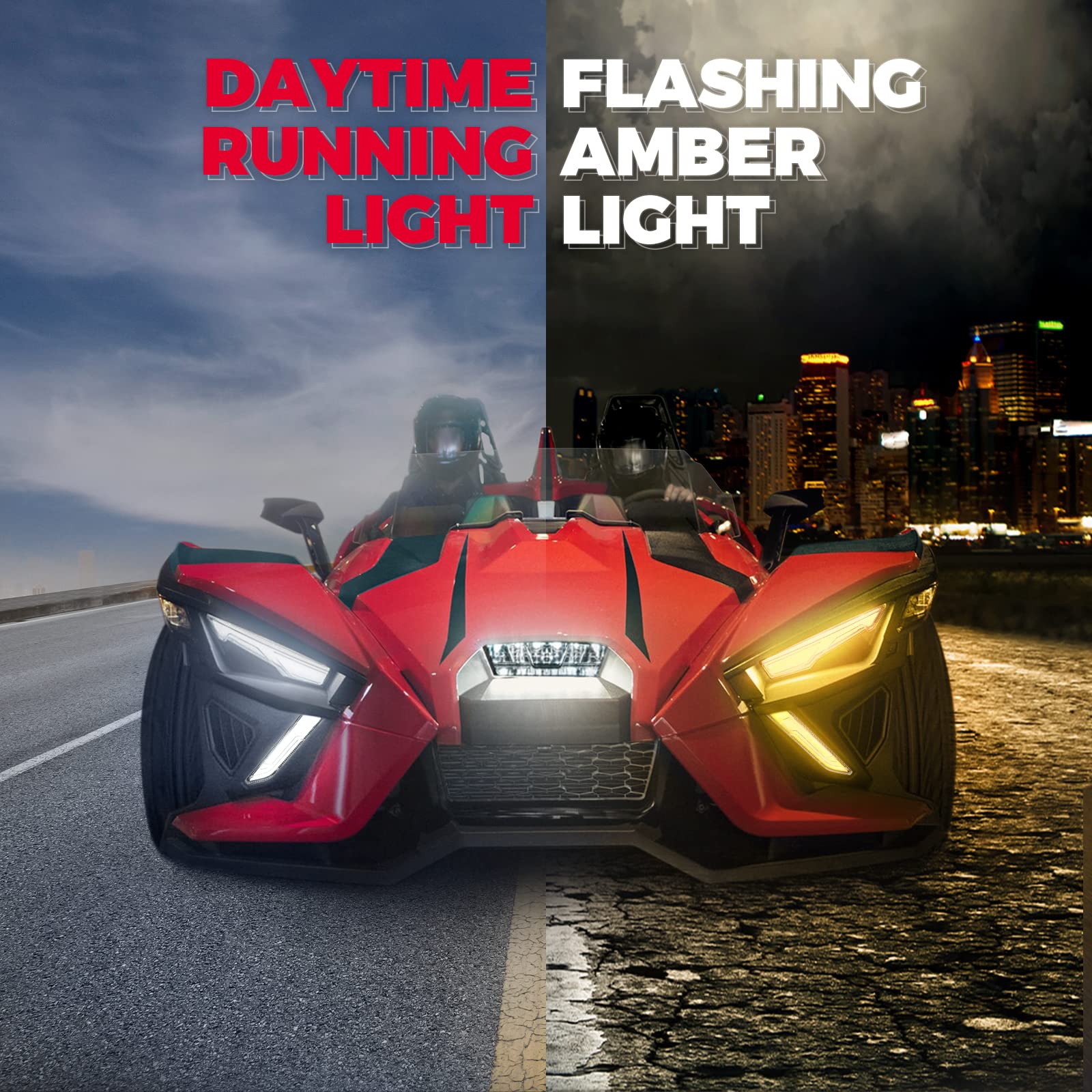KEMIMOTO Lower Accent Light Kit for Polaris Slingshot S/SL/SLR/GT (Part #2884606) - Waterproof LED Daytime Running Lights & Turn Signals - 2PC Motorcycle Accessories for Enhanced Visibility & Style - Perfect for Night Riding & Custom Builds