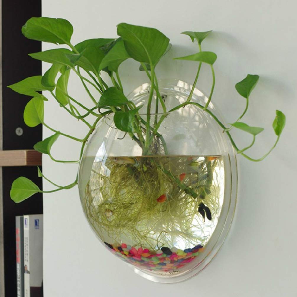 ULTECHNOVO Clear Acrylic Wall-Mounted Fish Bowl - Hanging Betta Fish Tank & Plant Pot for Home/Office Decoration | Space-Saving Wall Aquarium for Small Fish & Succulents