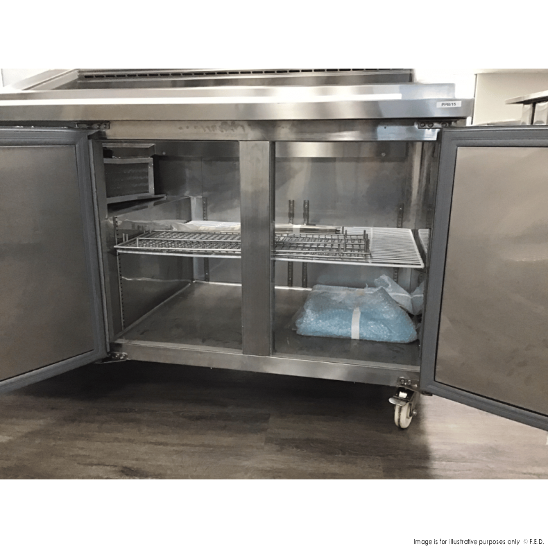 Thermaster Two Door Deluxe Pizza Prep Bench PPB/15 VIC434 – Commercial Grade Stainless Steel Counter for Pizza Making, Food Prep & Kitchen Use