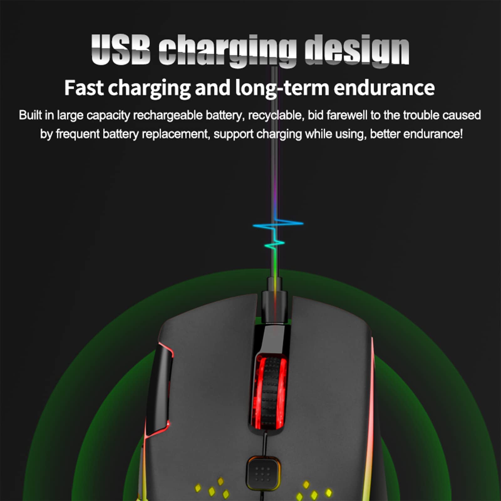 VEGCOO C30 Wireless Rechargeable Gaming Mouse - Silent Click, RGB LED Lights, 3 Adjustable DPI Levels, 400mAh Battery - Perfect for PC Gaming, Office Work & Home Use