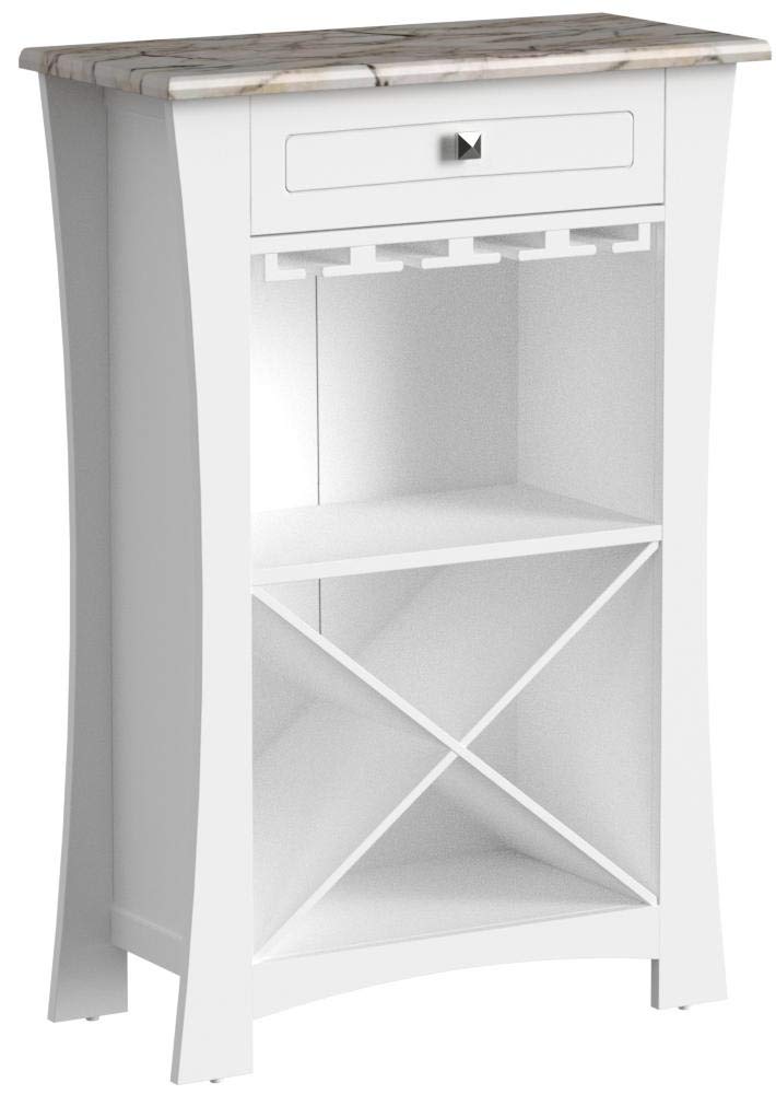 Hiland White Bar Cabinet with Wine Storage, Glass Holders & Drawer - Perfect for Home Bar, Dining Room or Kitchen Organization