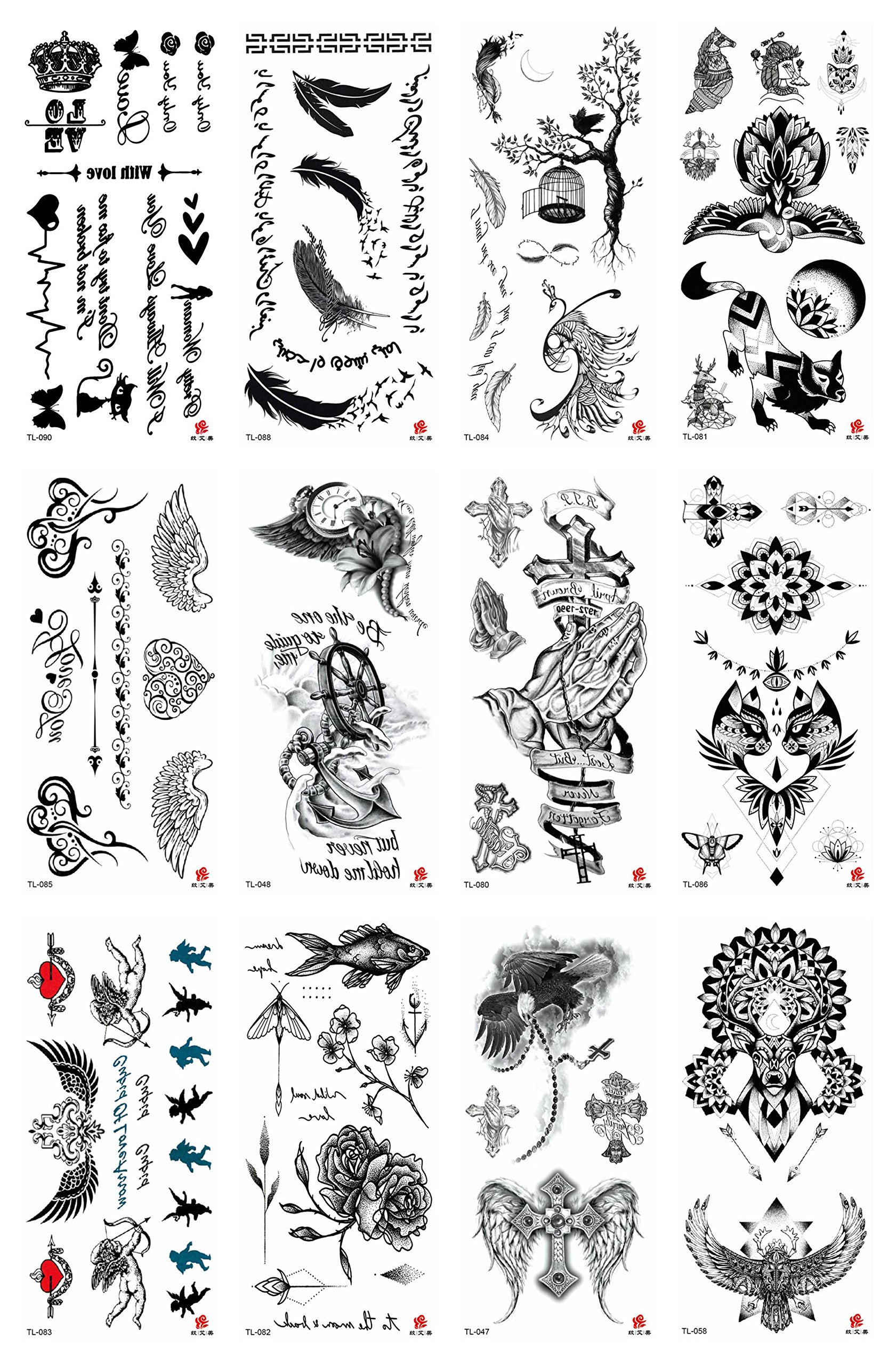 10 Sheets Prayer Hand Angel Wing Crown Temporary Tattoos - Waterproof Fake Skin Art for Halloween, Parties, Costumes & Body Decorations