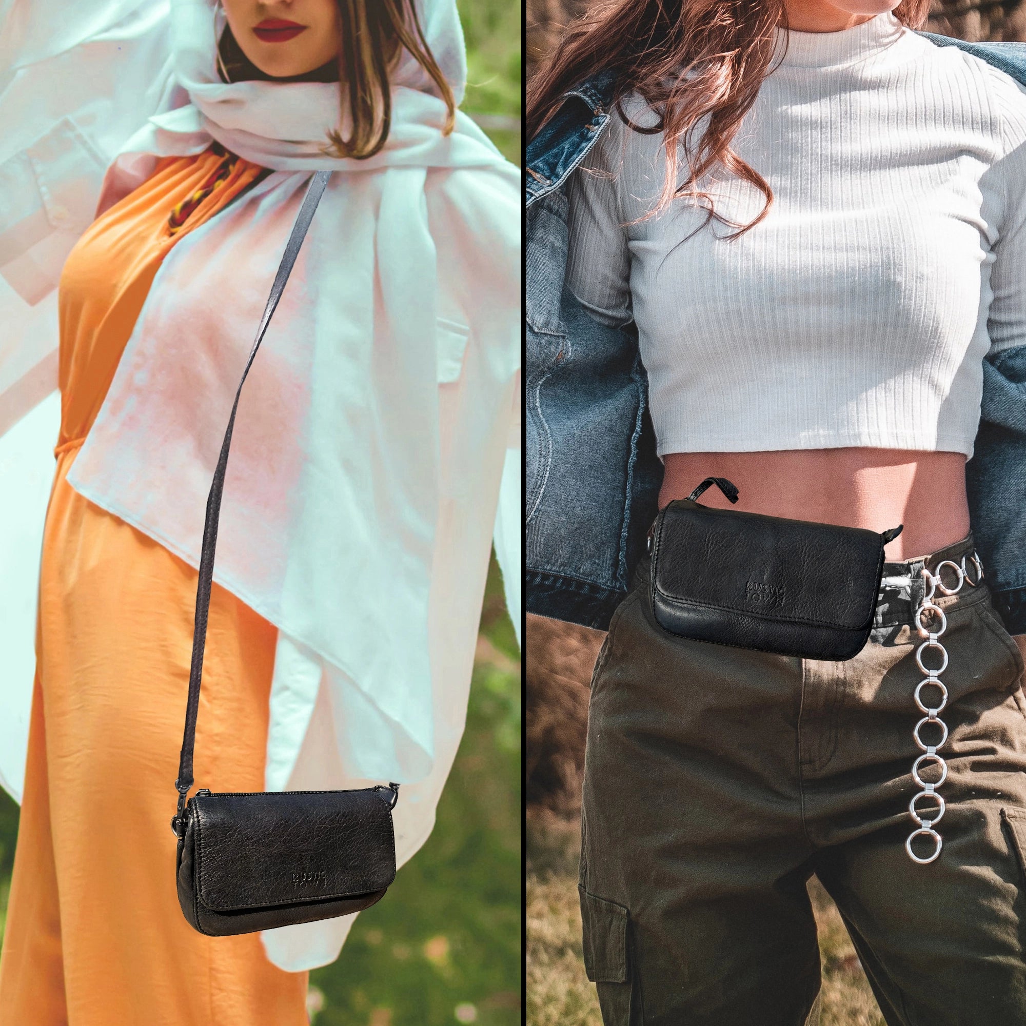 Women's Leather Wallet Travel Purse Waist Bag - Stylish Black Crossbody Fanny Pack for Travel, Hiking & Everyday Use