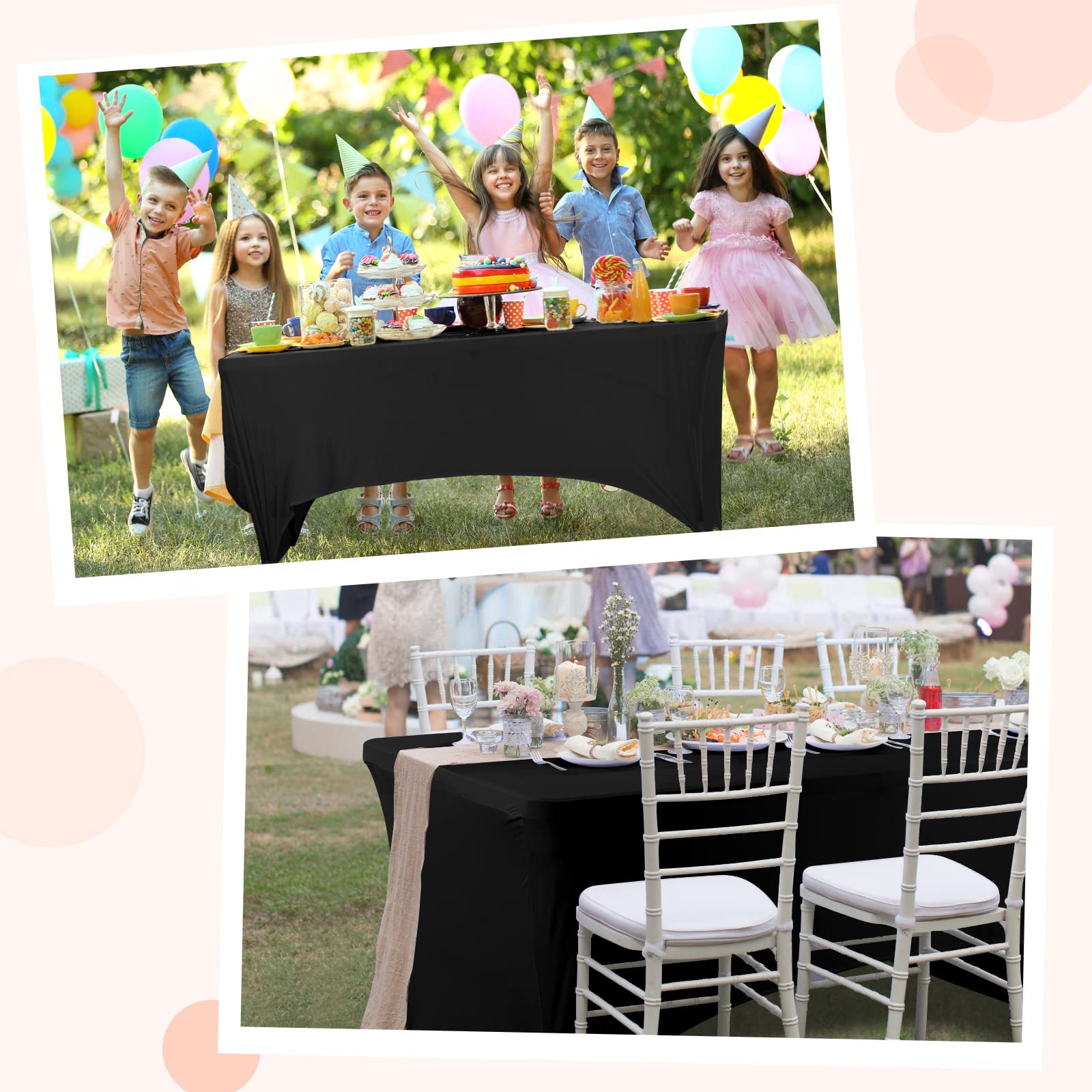 6 Pack Stretch Spandex Table Covers - Washable Polyester Fitted Tablecloths for Rectangle Tables (8 Ft, Black) - Perfect for Weddings, Parties, Events & Home Decor