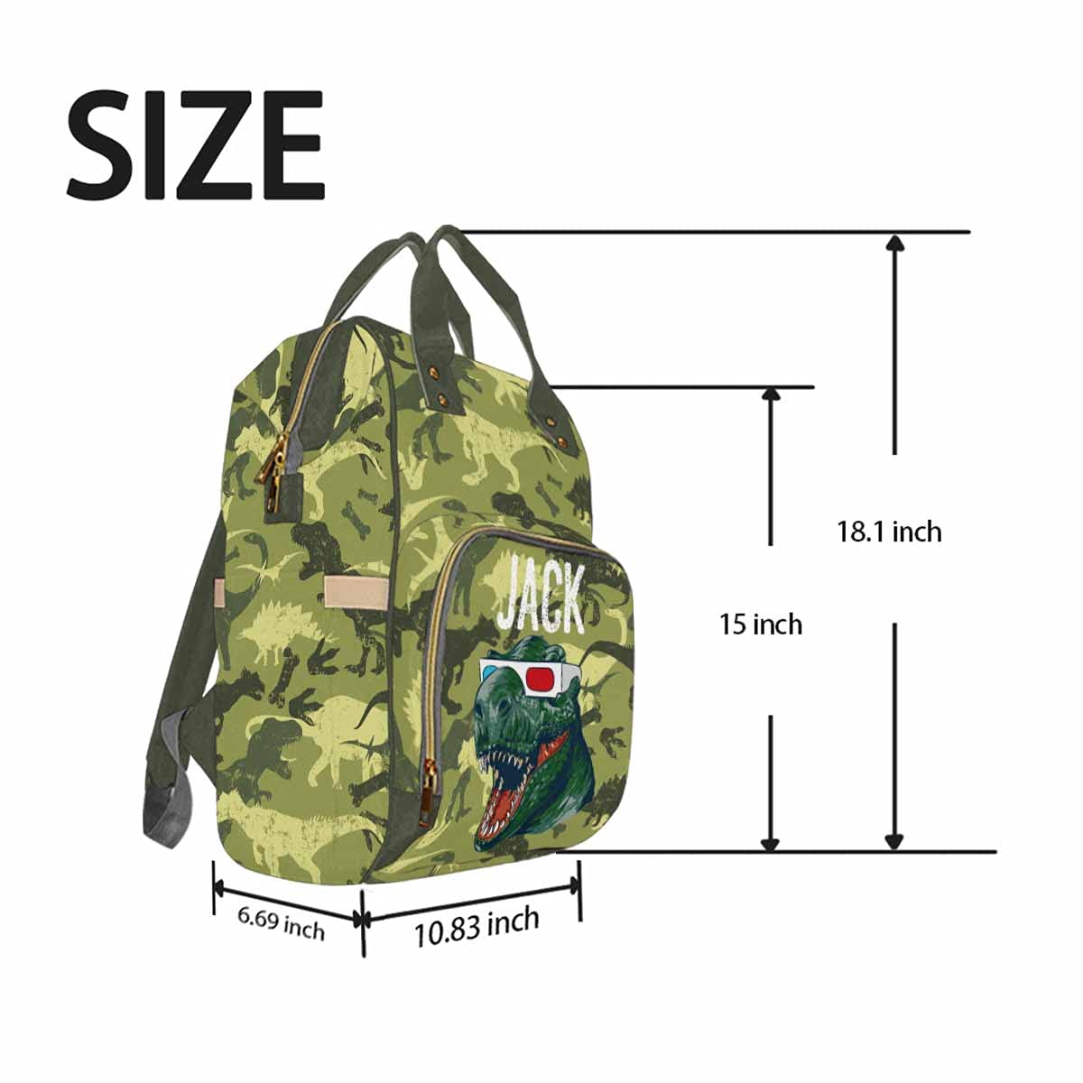 Personalized Dinosaur Diaper Backpack with Name - Custom Monogrammed Green Baby Diaper Bag for Boys & Girls, Waterproof Multifunctional Nappy Travel Daypack - Perfect Gift for Parents, Ideal for Daycare, Travel & Family Outings