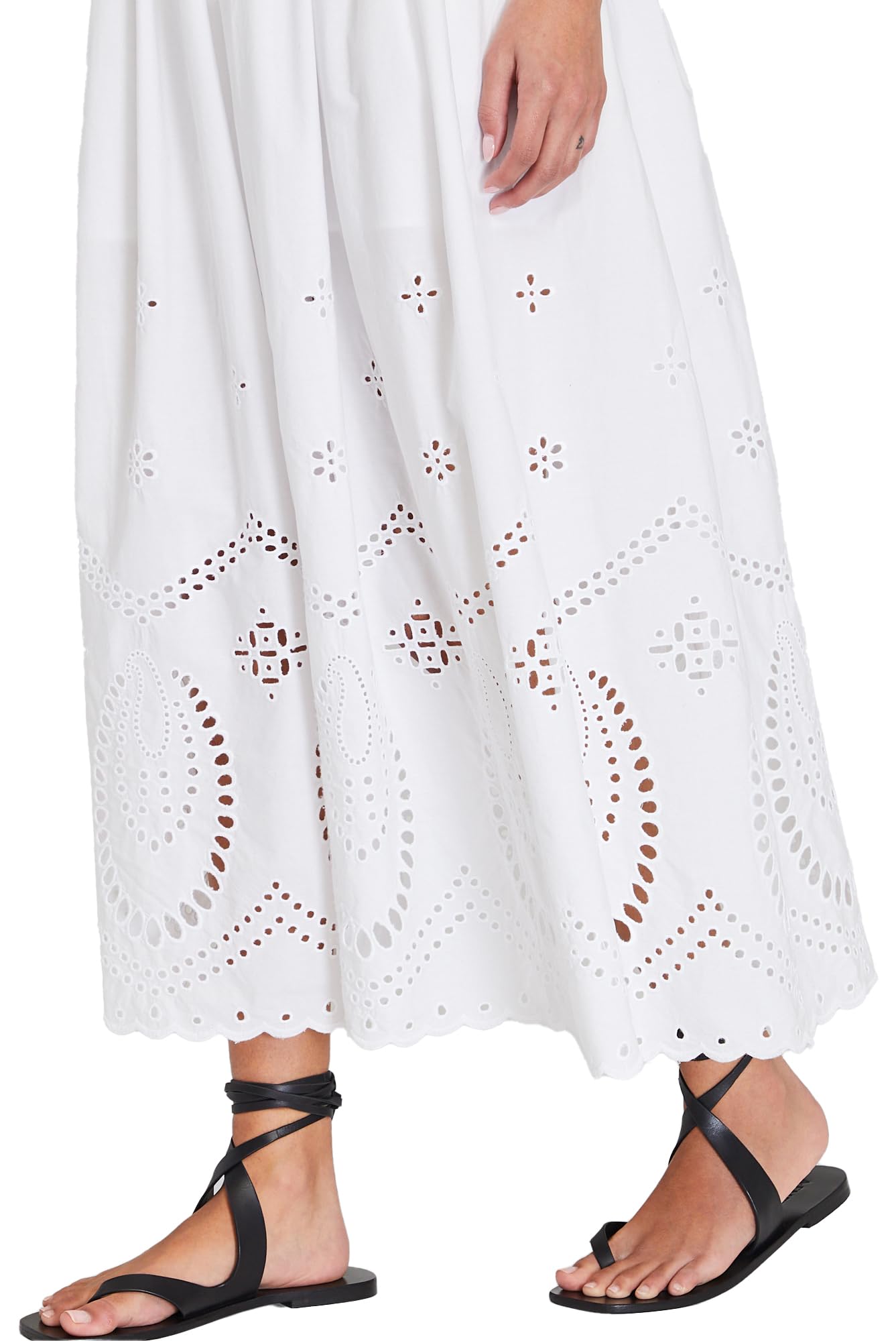 Club Monaco Women's Embroidered Eyelet Maxi Dress - Floral Summer Beach Dress for Vacation, Wedding & Special Occasions