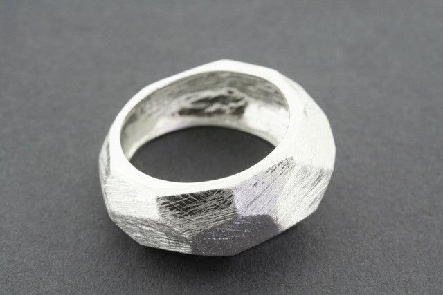 Narrow Faceted Scratched Ring - Sterling Silver 925 Jewelry for Women - Elegant Stackable Band for Everyday Wear & Special Occasions