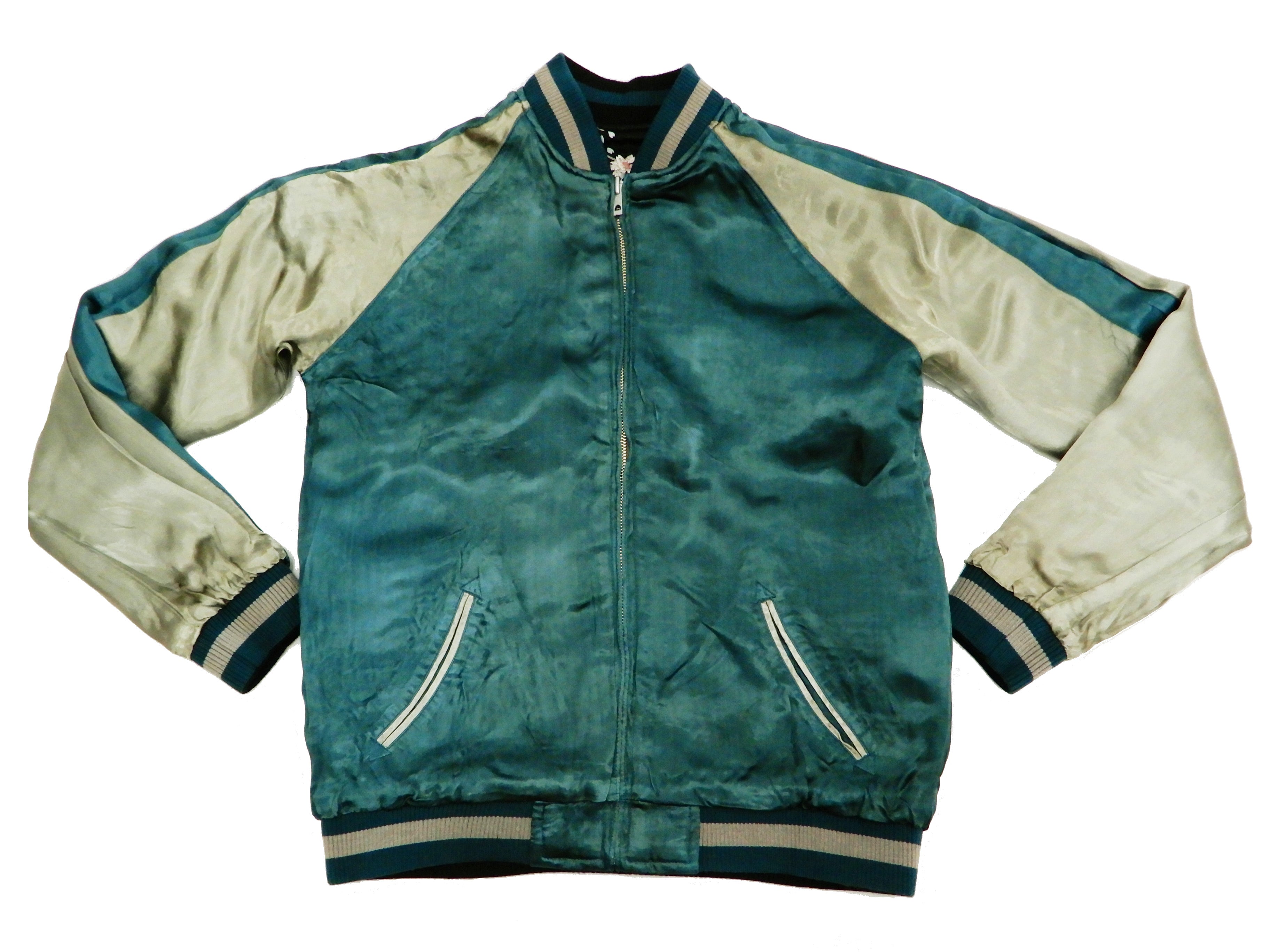 Hanatabi Gakudan Men's Japanese Souvenir Jacket with Wave Art & Sukajan Script - SSJ 025 | Vintage Bomber Style for Streetwear & Casual Outfits