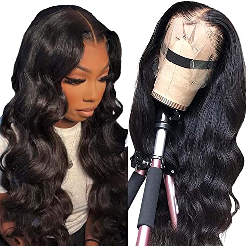 Brazilian Virgin Human Hair Wigs for Black Women - 24 Inch Body Wave Lace Front Wig with Pre-Plucked Hairline & Bleached Knots | Glueless Design, Baby Hair for Natural Look | Perfect for Daily Wear, Parties & Special Occasions