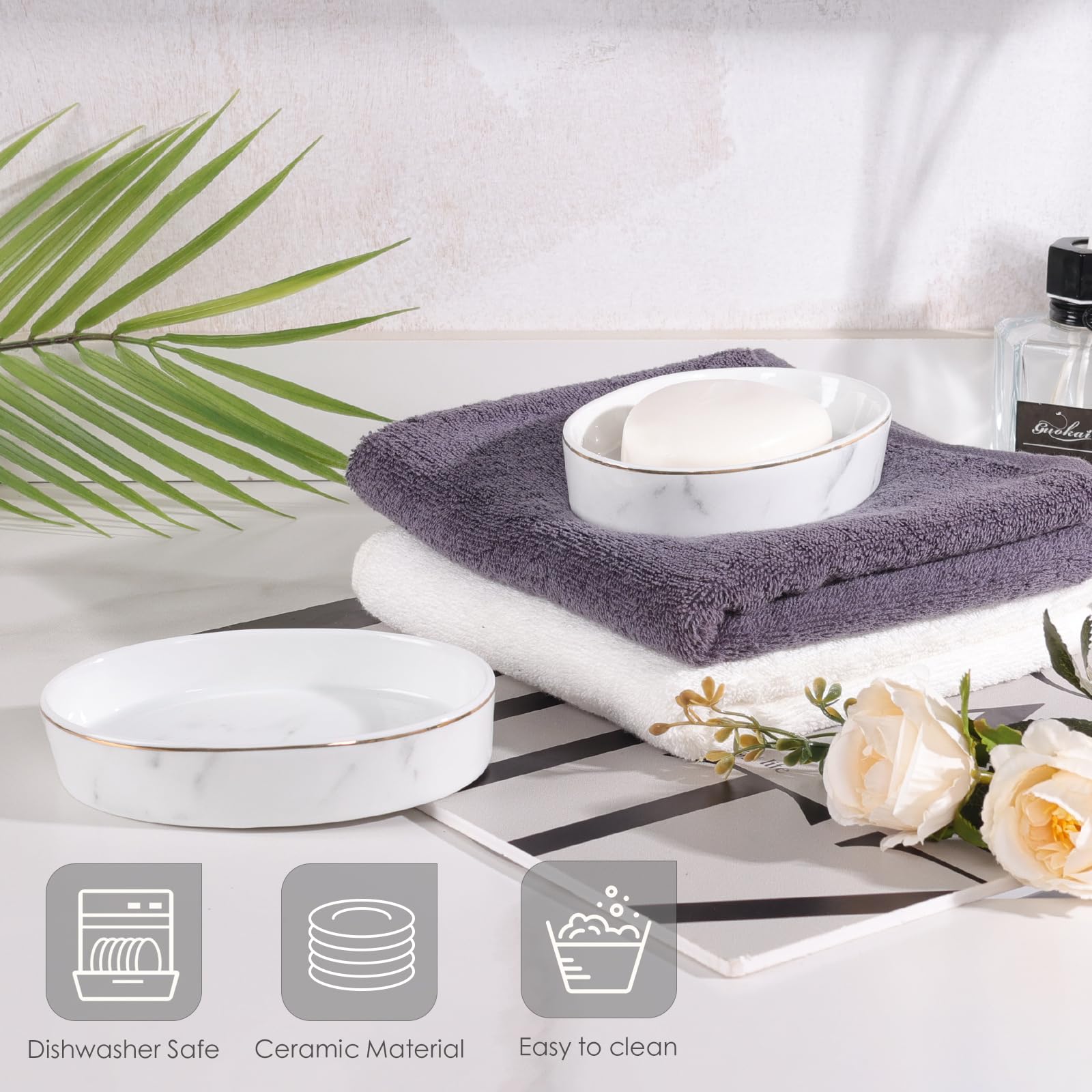Ceramic White Marble Soap Dish - Oval Soap Holder for Shower, Bathroom & Kitchen Sink | Easy to Clean & Durable | Perfect for Bath Essentials Organization by ANTIS'S HOME