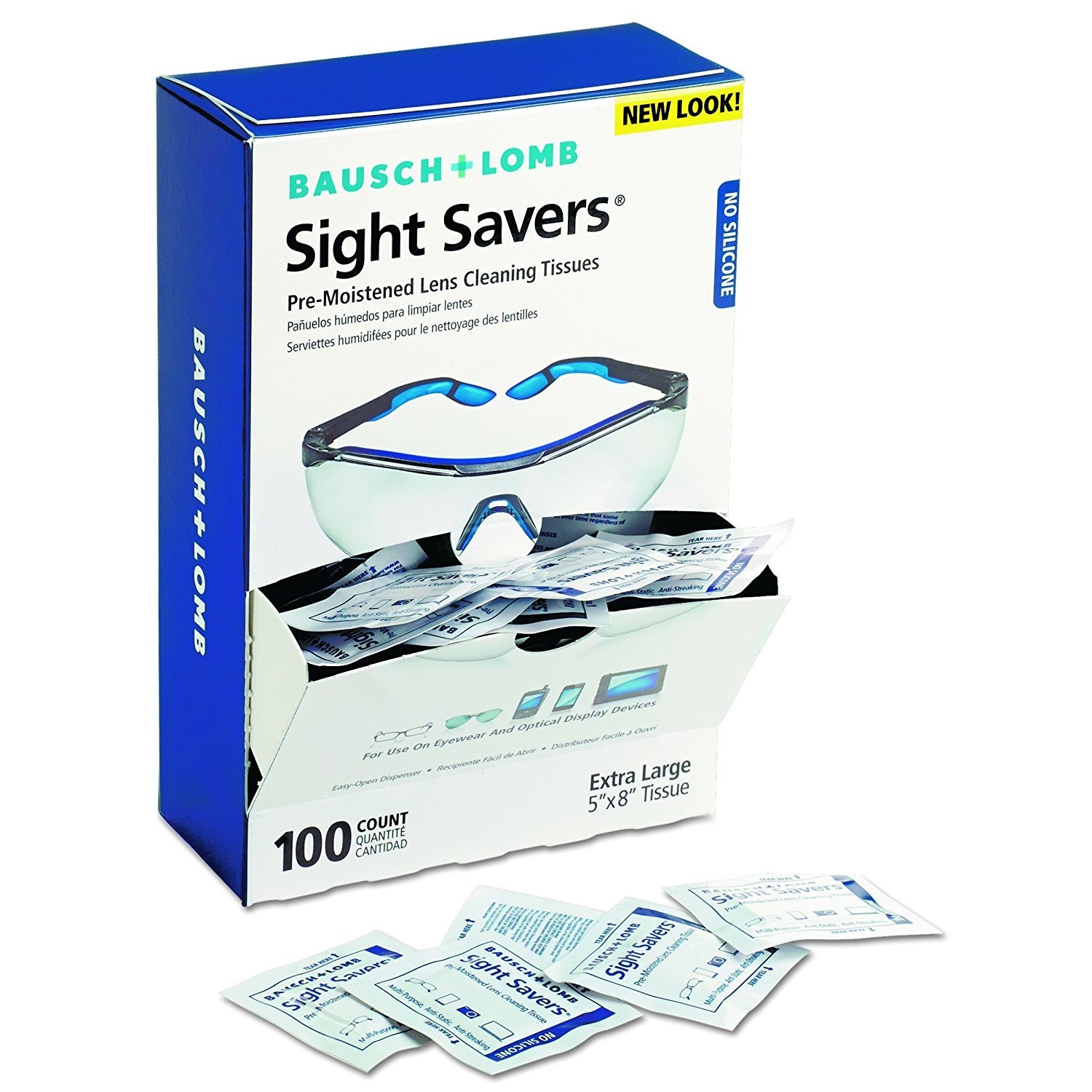 Bausch & Lomb 8574GM Sight Savers Premoistened Lens Cleaning Tissues - 100 Count Box (5 Pack) | Gentle Cleaning for Glasses, Sunglasses & Camera Lenses | Perfect for Travel, Office & Daily Eye Care