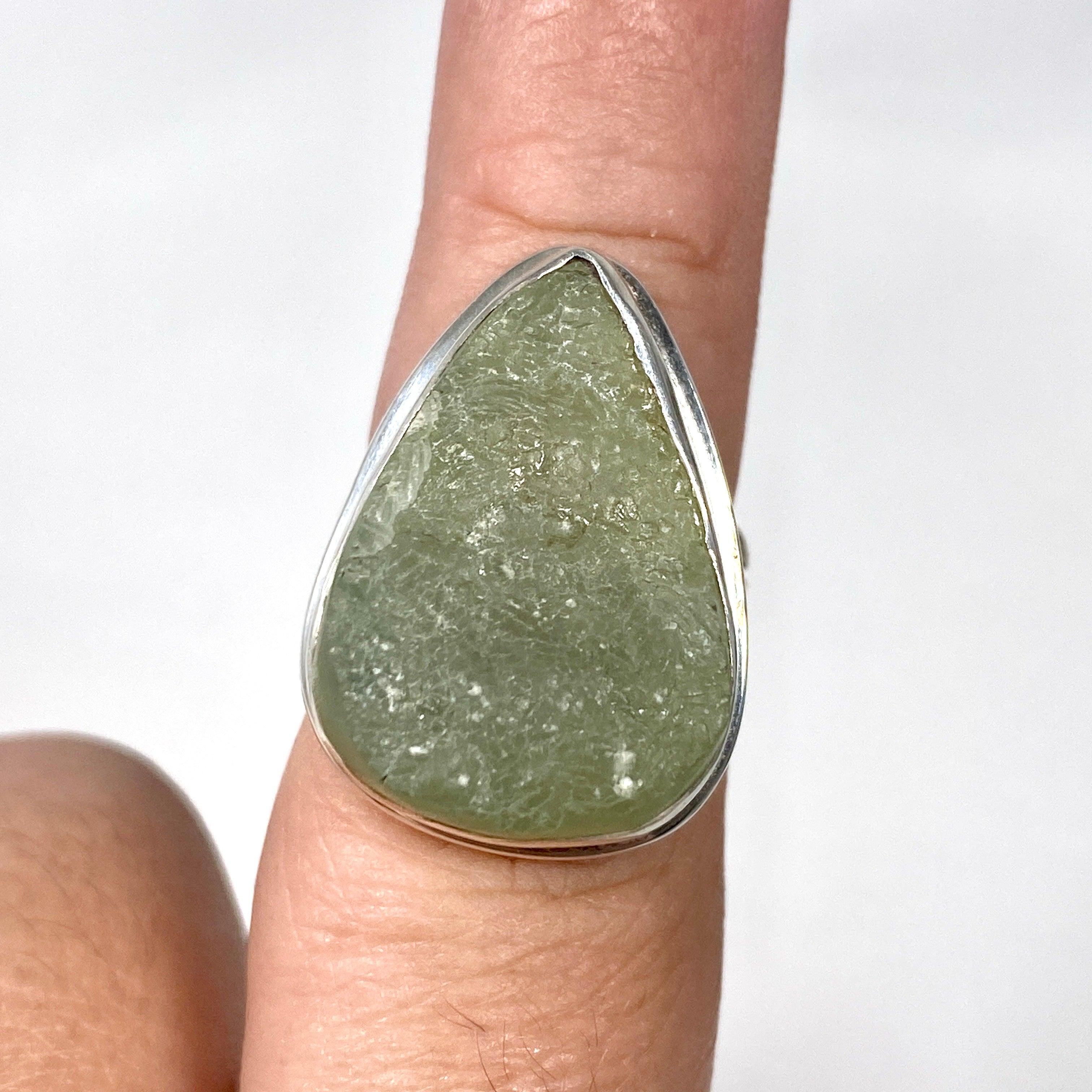 Prehnite Teardrop Split Band Ring - Size 8 - KRGJ1266 | Elegant Dainty Jewelry for Women, Perfect for Weddings, Parties & Everyday Wear