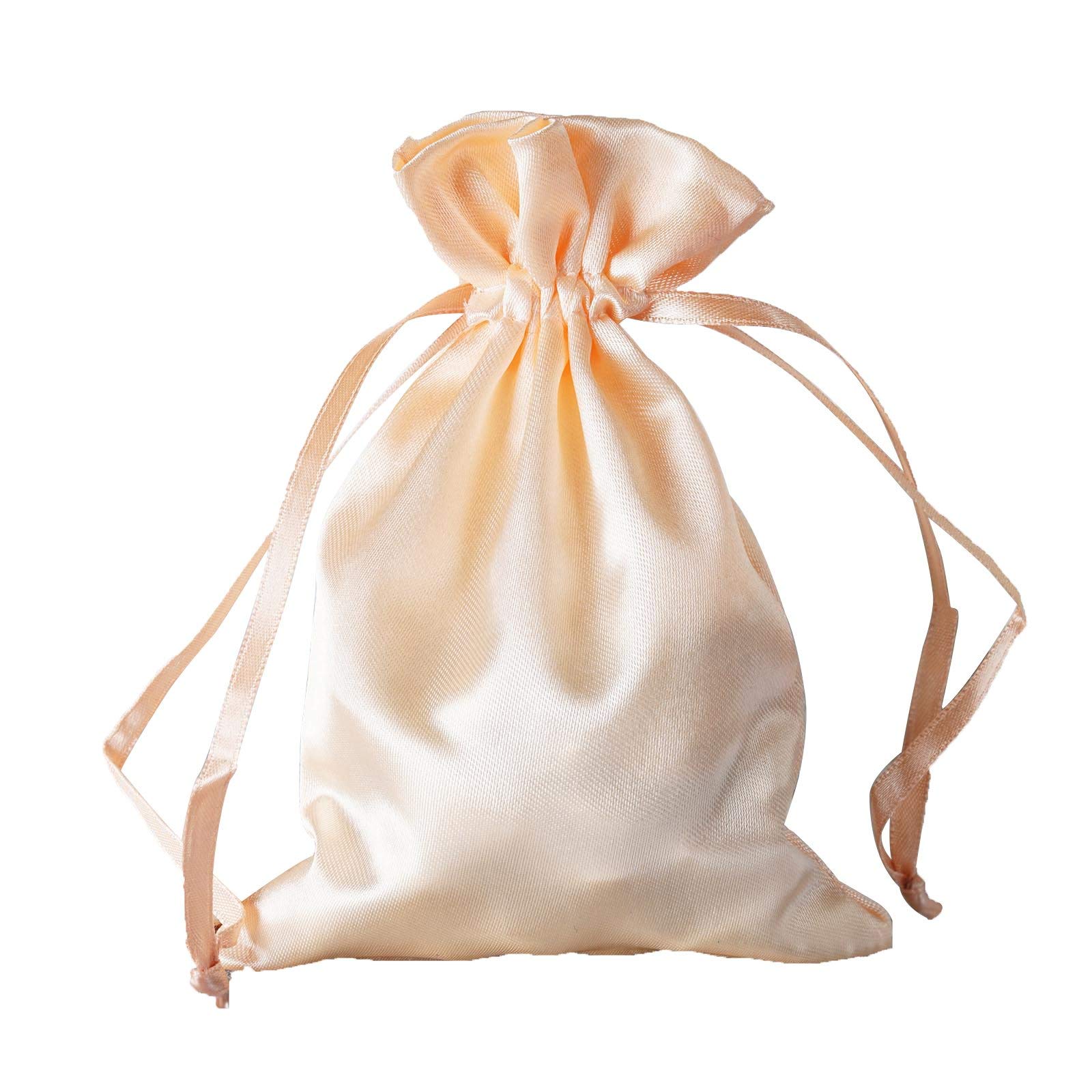 60 Pcs 4x6 Inch Peach Satin Drawstring Bags - Wedding Favors, Jewelry Pouches, Candy Gift Bags for Party, Bridal Shower, Baby Shower & Special Occasions