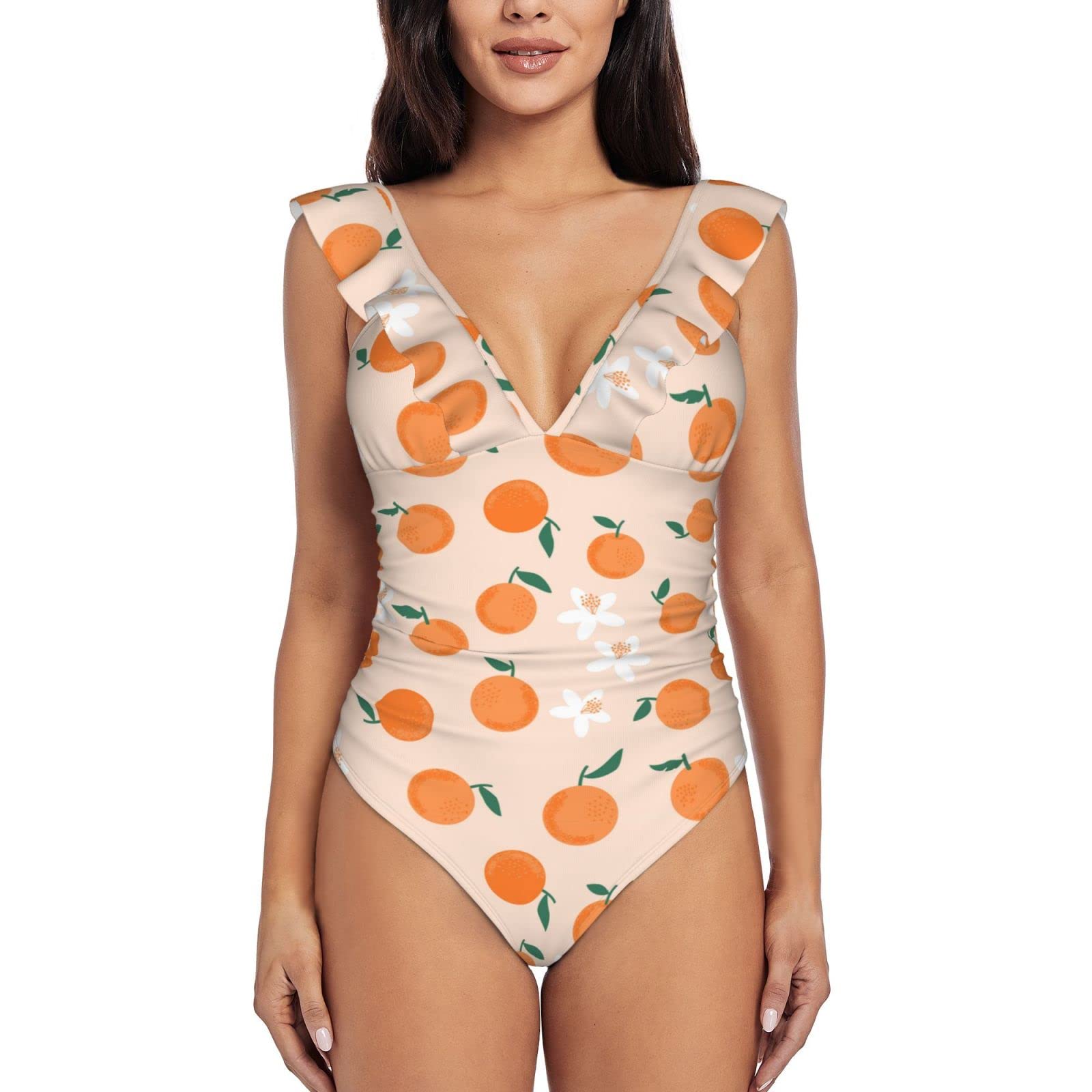 Grafffery Women's Tummy Control One Piece Swimsuit - V Neck Ruffle Monokini Bathing Suit for Beach, Pool & Vacation