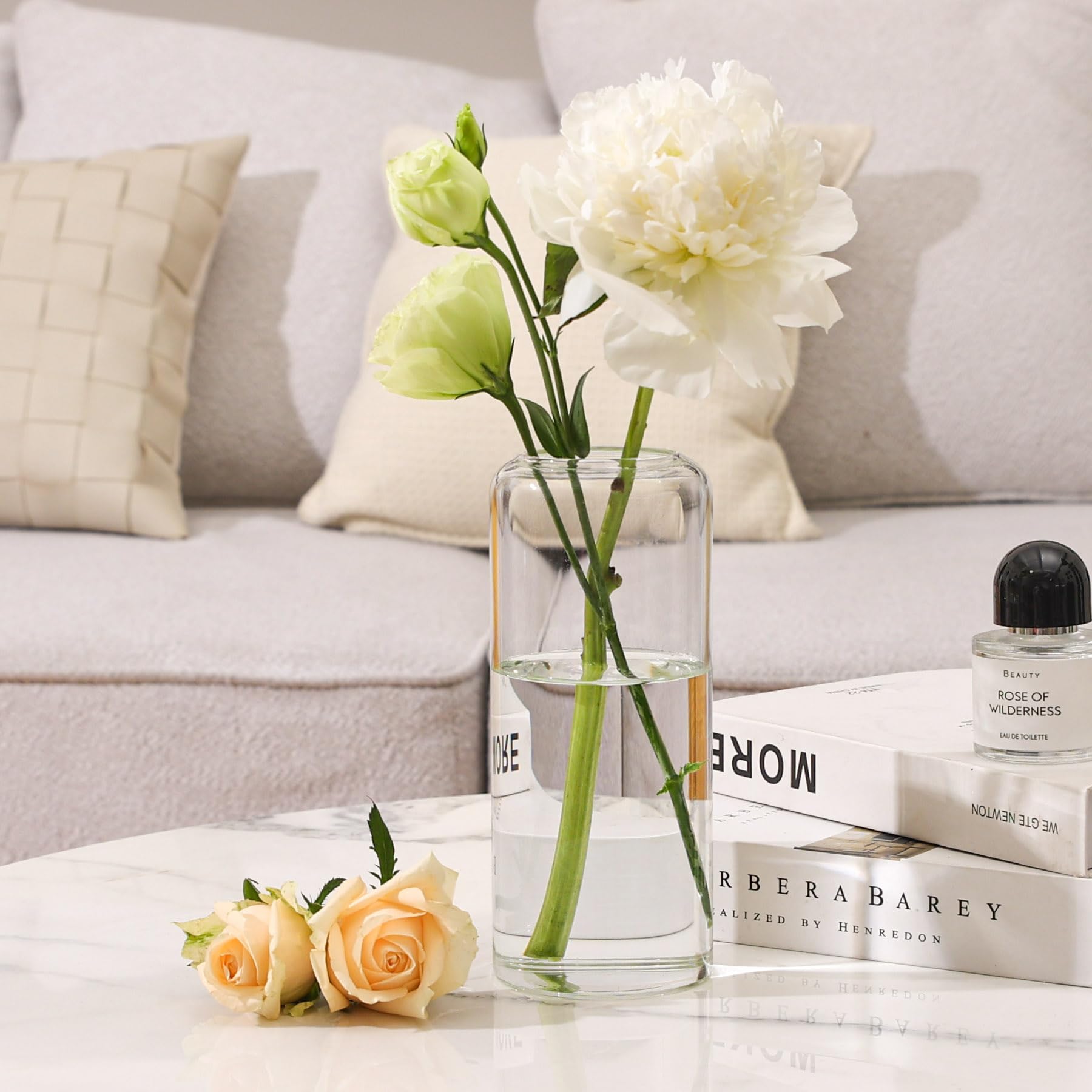 ComSaf 8 Inch Tall Clear Glass Flower Vase - Elegant Home Decor Centerpiece for Living Room, Bedroom, Wedding, Valentine's Day & Mother's Day - Perfect for Fresh Flowers, Table Decor and Gift Giving
