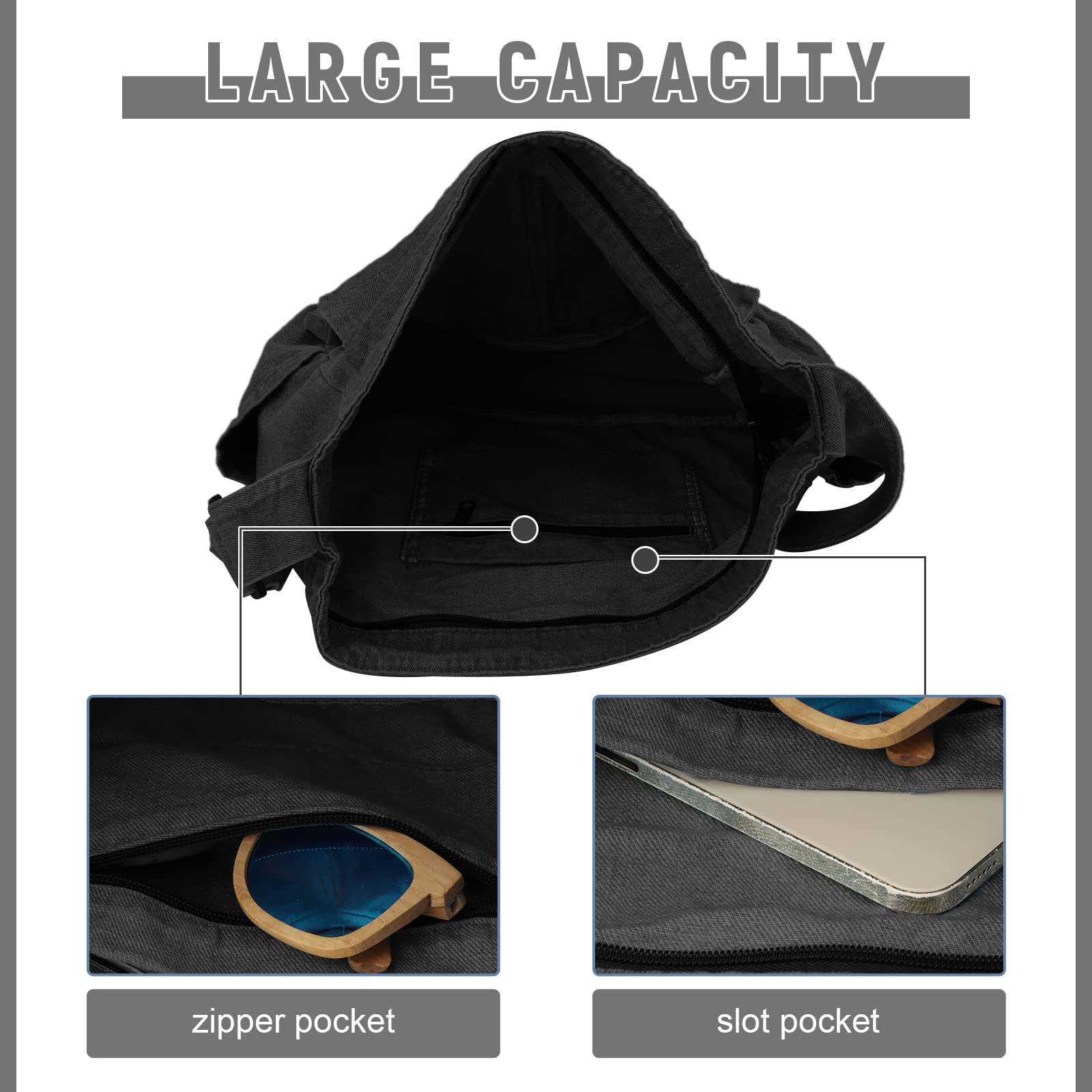 LUI SUI Women's Large Canvas Shoulder Bag - Stylish Denim Hobo Crossbody & Messenger Tote Bag for Work, Travel & Daily Use