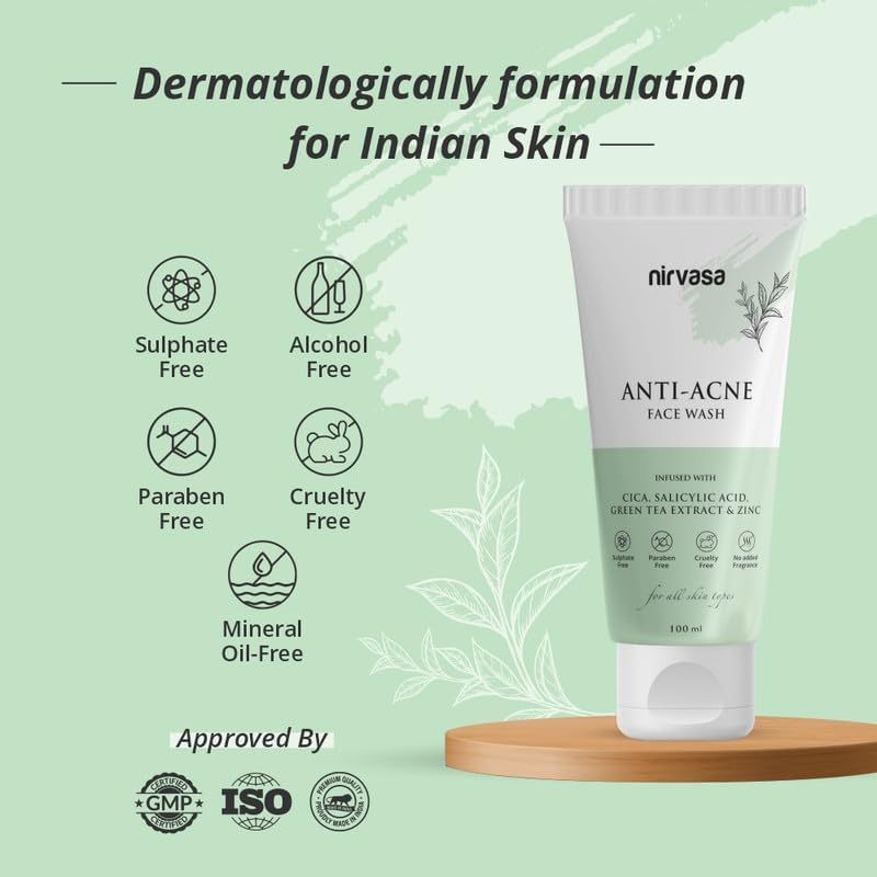 Best Anti-Acne Face Wash for Men & Women - 2% Salicylic Acid, Green Tea Extract, CICA & Zinc Formula - Oil Control & Acne Treatment - Deep Cleansing 100ml - Perfect for Daily Skincare & Blemish-Prone Skin