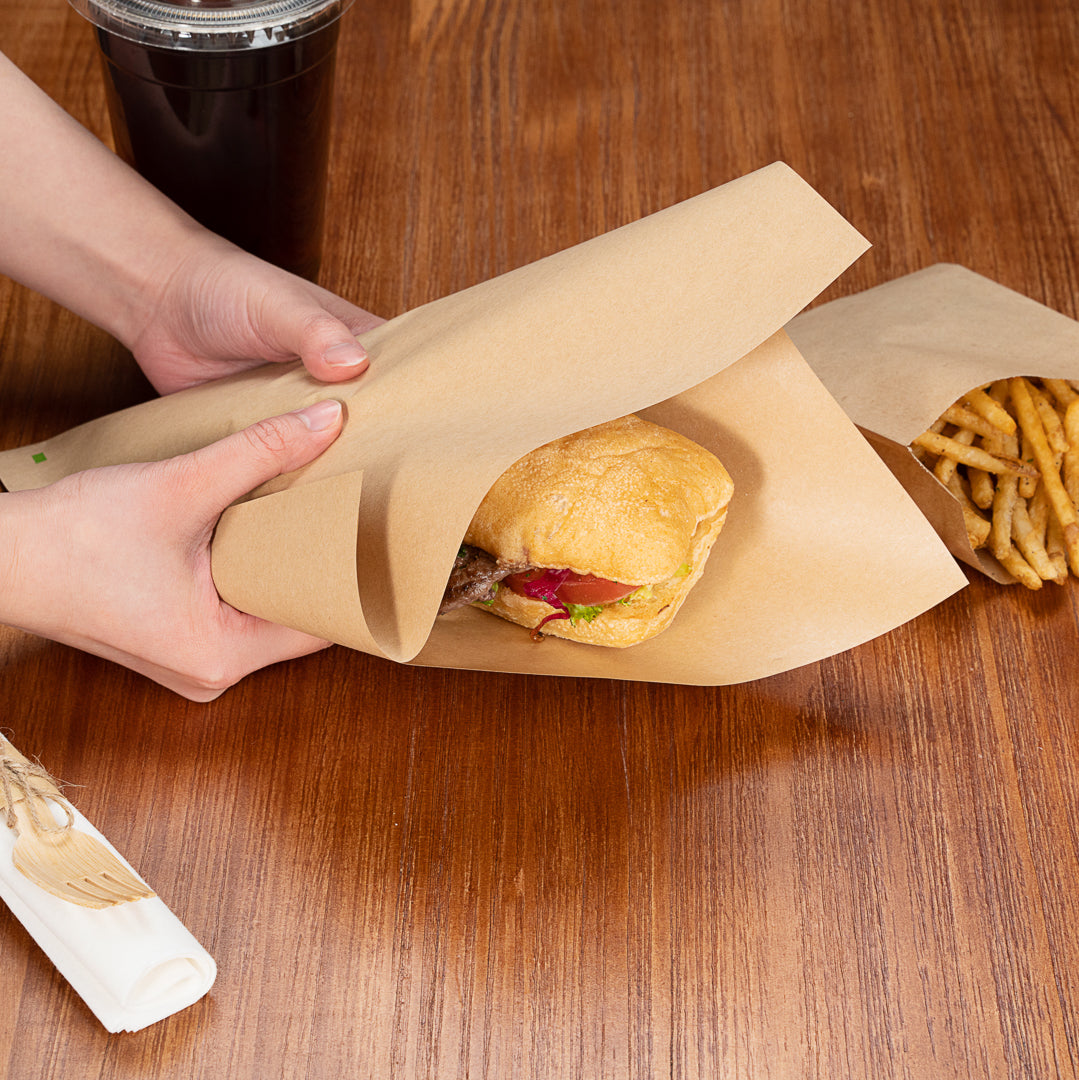 Premium Kraft Paper Bags - Large Double Open, Greaseproof, 10