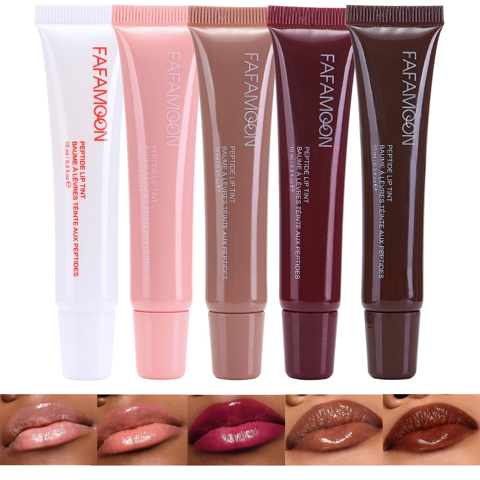 5 Colors Hydrating Lip Glow Oil - Ribbon, Toast, Raspberry Jelly, Espresso & White Tinted Lip Gloss | Moisturizing, Nourishing Lip Care for Plump, Soft Lips | Perfect for Daily Hydration, Makeup Looks & Gift Giving