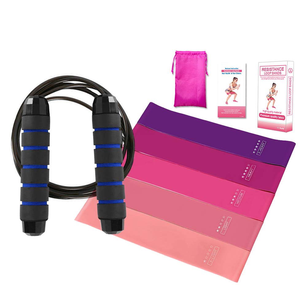 Lixada 5-Piece Resistance Loop Bands Set with 9.8ft Adjustable Jump Rope - Perfect for Yoga, Home Workouts, Strength Training & Fitness Exercises