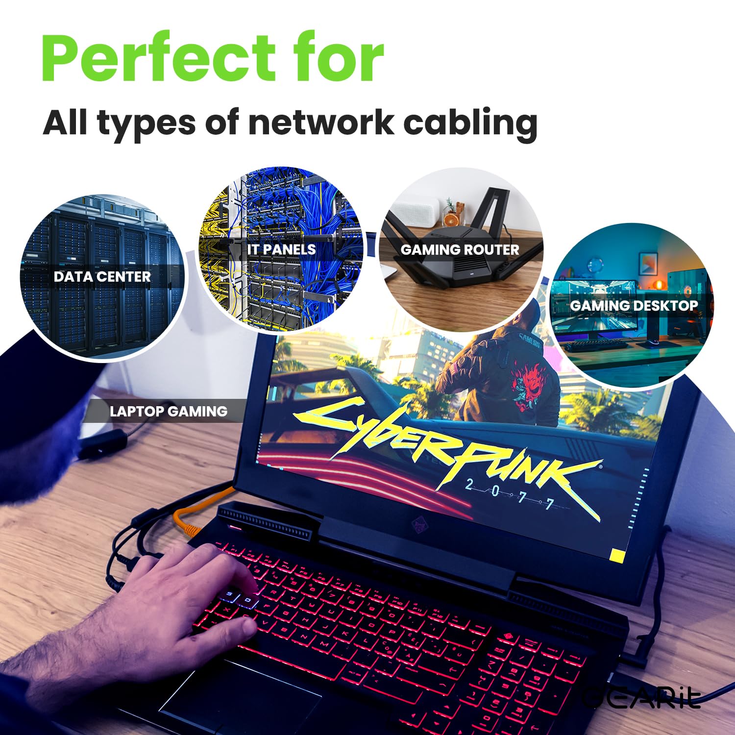 GEARit Cat 6 Ethernet Cable 100-Pack (1 Foot) - 10Gbps Snagless Patch Cords with Gold-Plated RJ45 Connectors for High-Speed Internet - Ideal for PC, TV, Tablet, Router, Printer, Servers & Data Centers - Durable Orange Networking Cables for Office, Home & IT Infrastructure Setup
