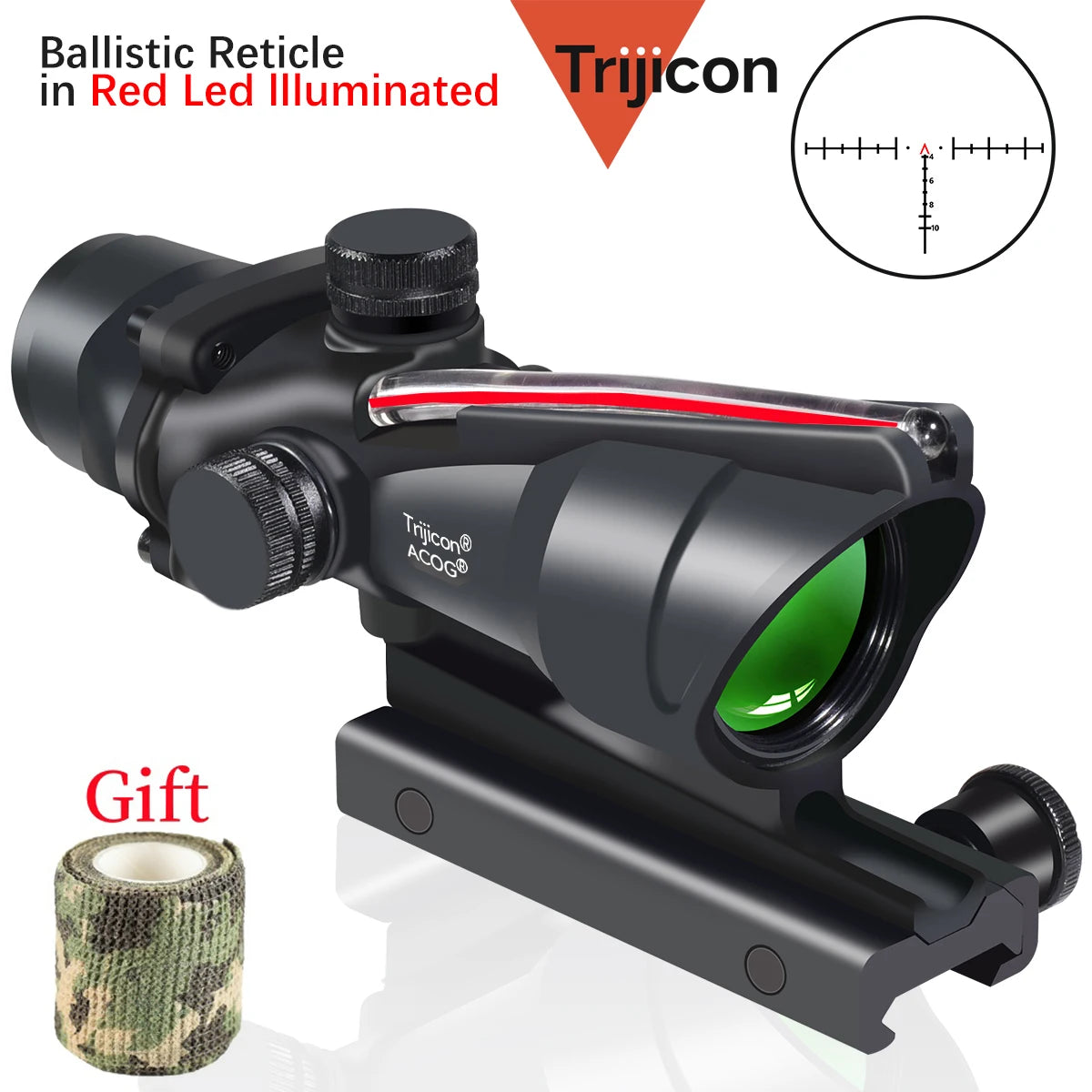 Trijicon 4x32 ACOG Scope with Red/Green Fiber Optic & Etched Reticle - Tactical Rifle Sight with RMR Red Dot for Airsoft & Hunting | Perfect for Close Quarters Combat & Long-Range Shooting