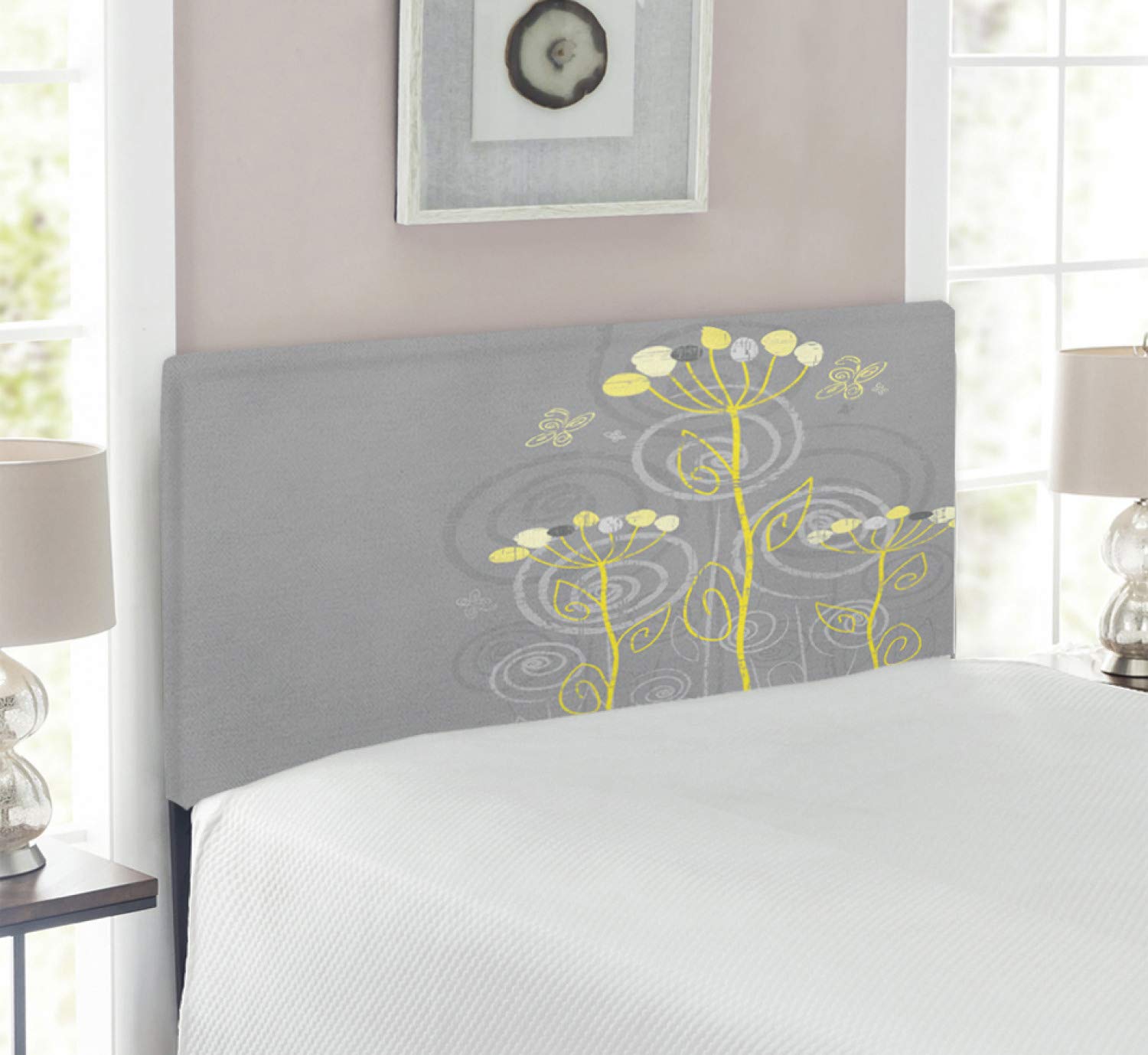 Ambesonne Grey Yellow Headboard - Twin Size, Under The Sea Floral Design for Bedroom Decor