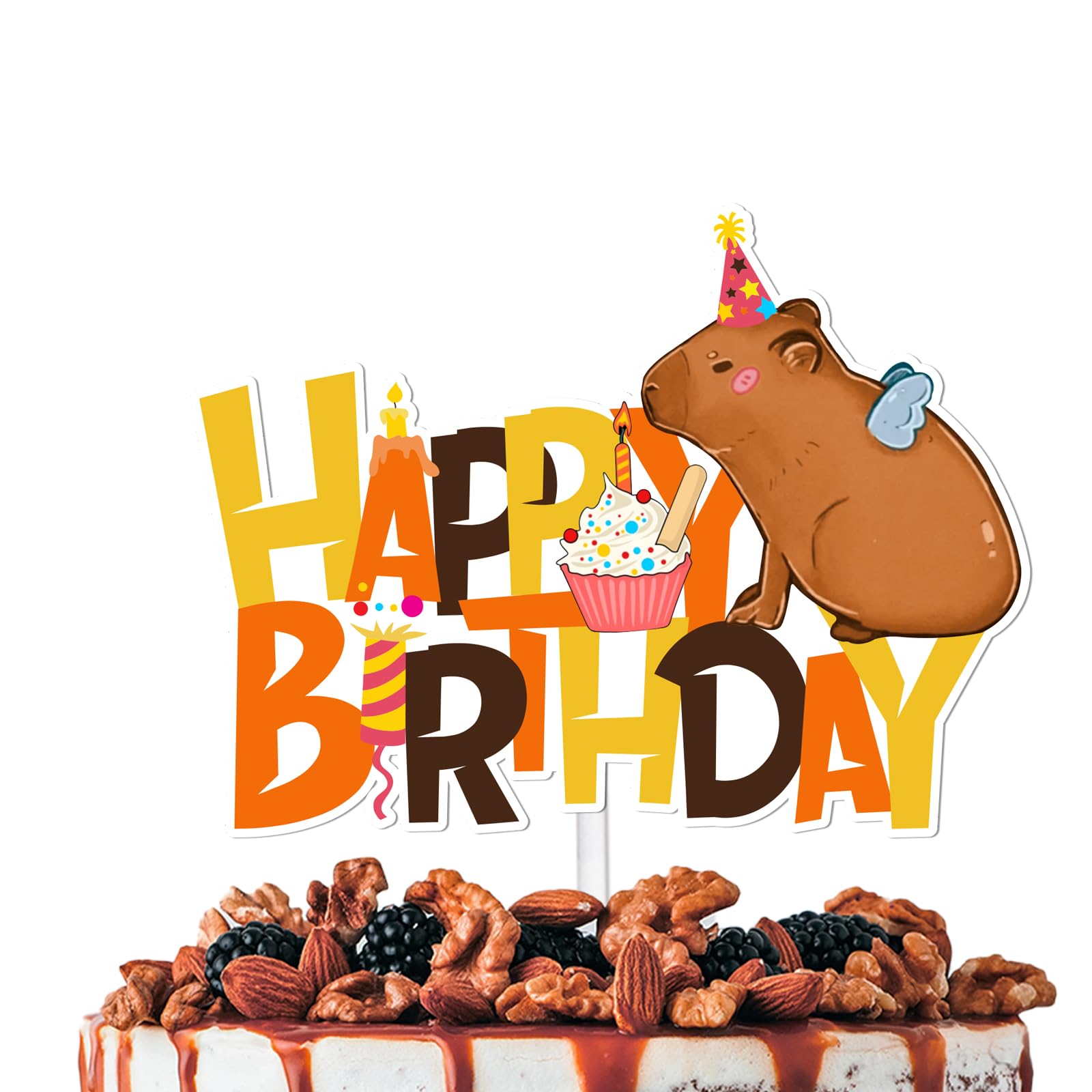 Brown Glitter Happy Birthday Cake Topper - Capybara Theme Party Decor for Baby Showers & Birthday Celebrations - Perfect for Boys, Girls and Animal Lover Parties