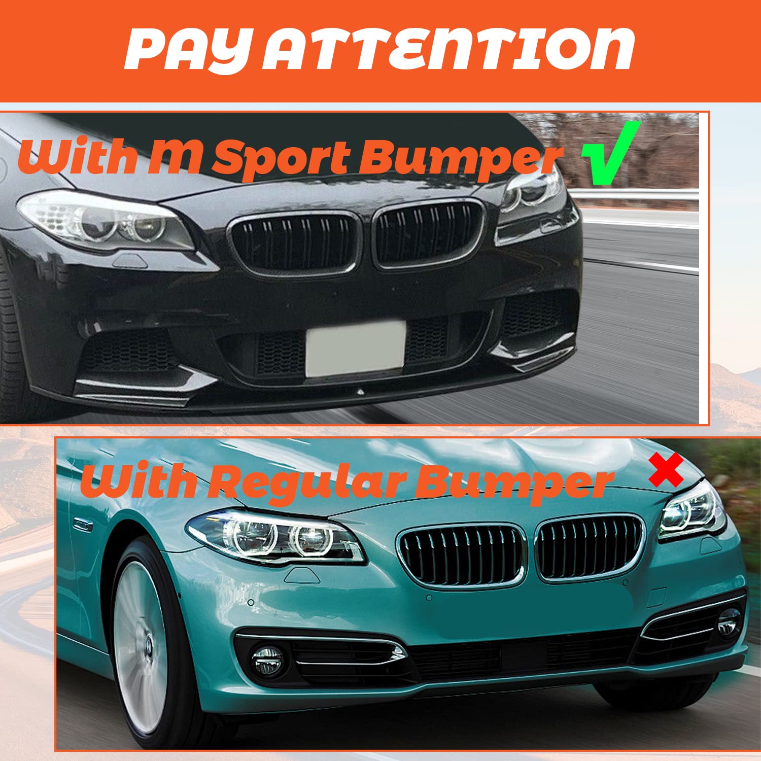 Kojem Front Bumper Spoiler Lip for 2011-2016 BMW F10 5 Series 520i 535i 550i M Sport - Carbon Fiber Painted Bumper Guard - Enhances Aerodynamics & Sporty Look for Street Racing & Car Shows