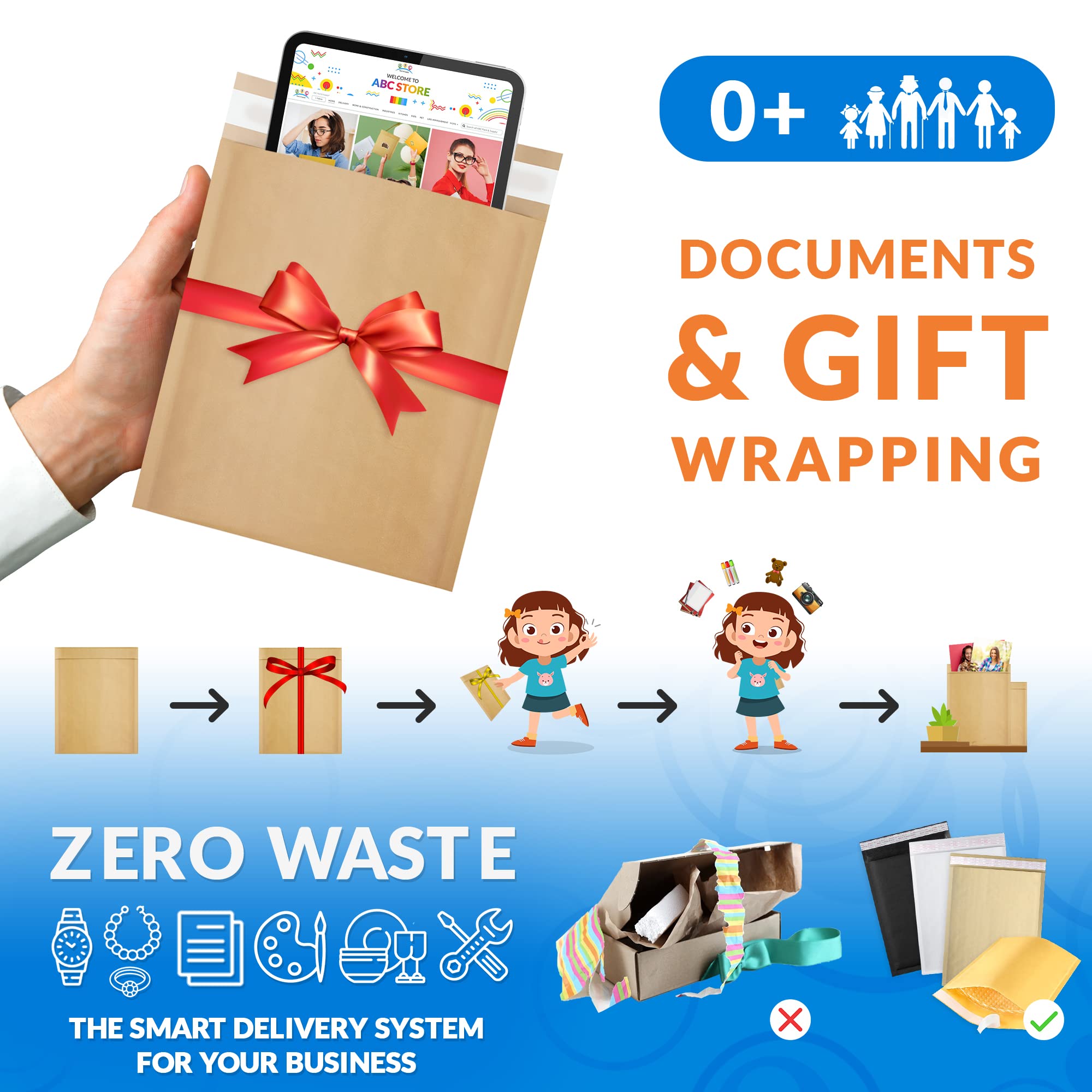 ABC 12.5x18 Inch Kraft Bubble Mailers - Pack of 100 Waterproof Self-Sealing Shipping Envelopes | 56 GSM Padded Cushioned Mailers with Self-Adhesive Tape | Perfect for Ecommerce, Amazon FBA & Small Business Shipping