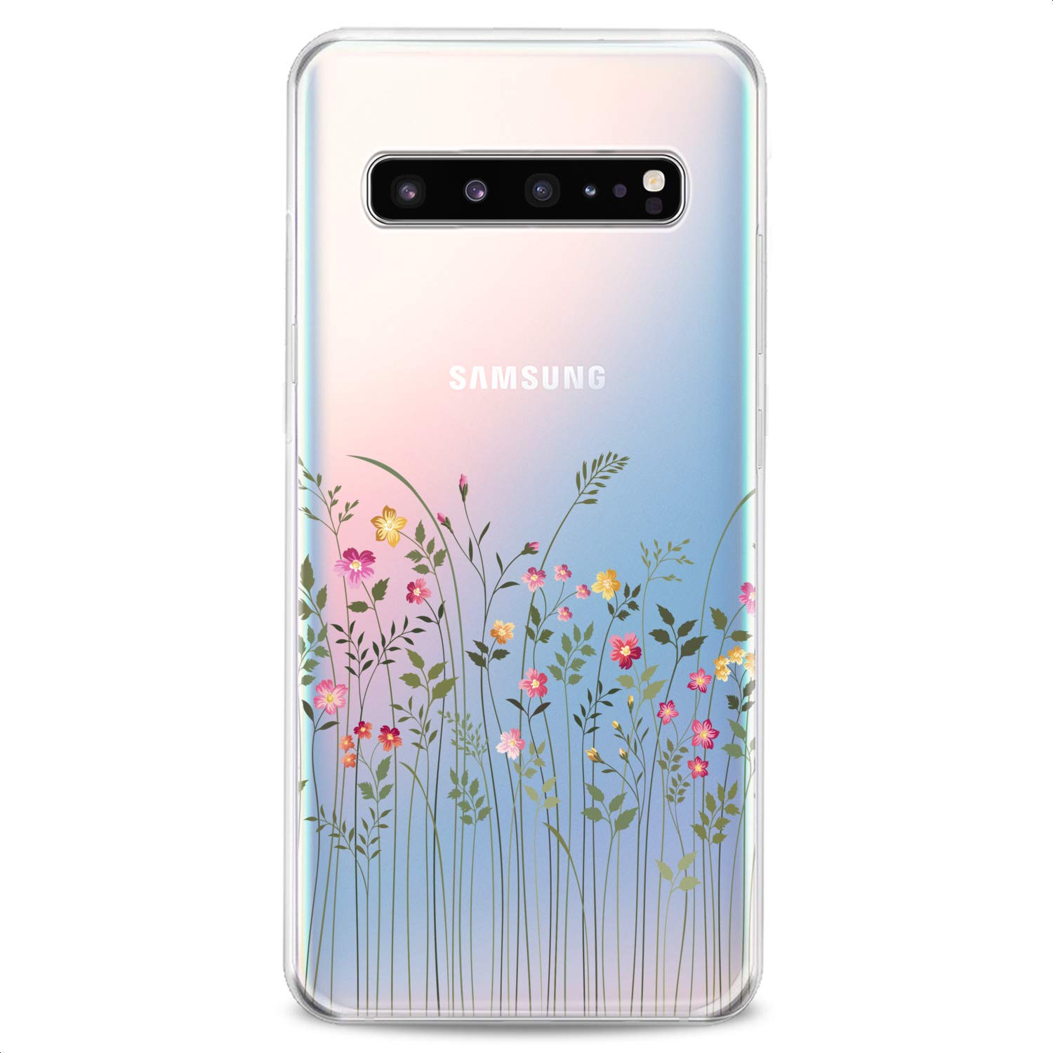 Samsung Galaxy S24 S23 FE S22 Plus S21 Ultra S20+ S10 Note 20 S10e S9 Floral Silicone Case - Slim Fit Clear Flexible Cover with Cute Wildflower Design for Women & Girls - Perfect for Everyday Use, School & Office