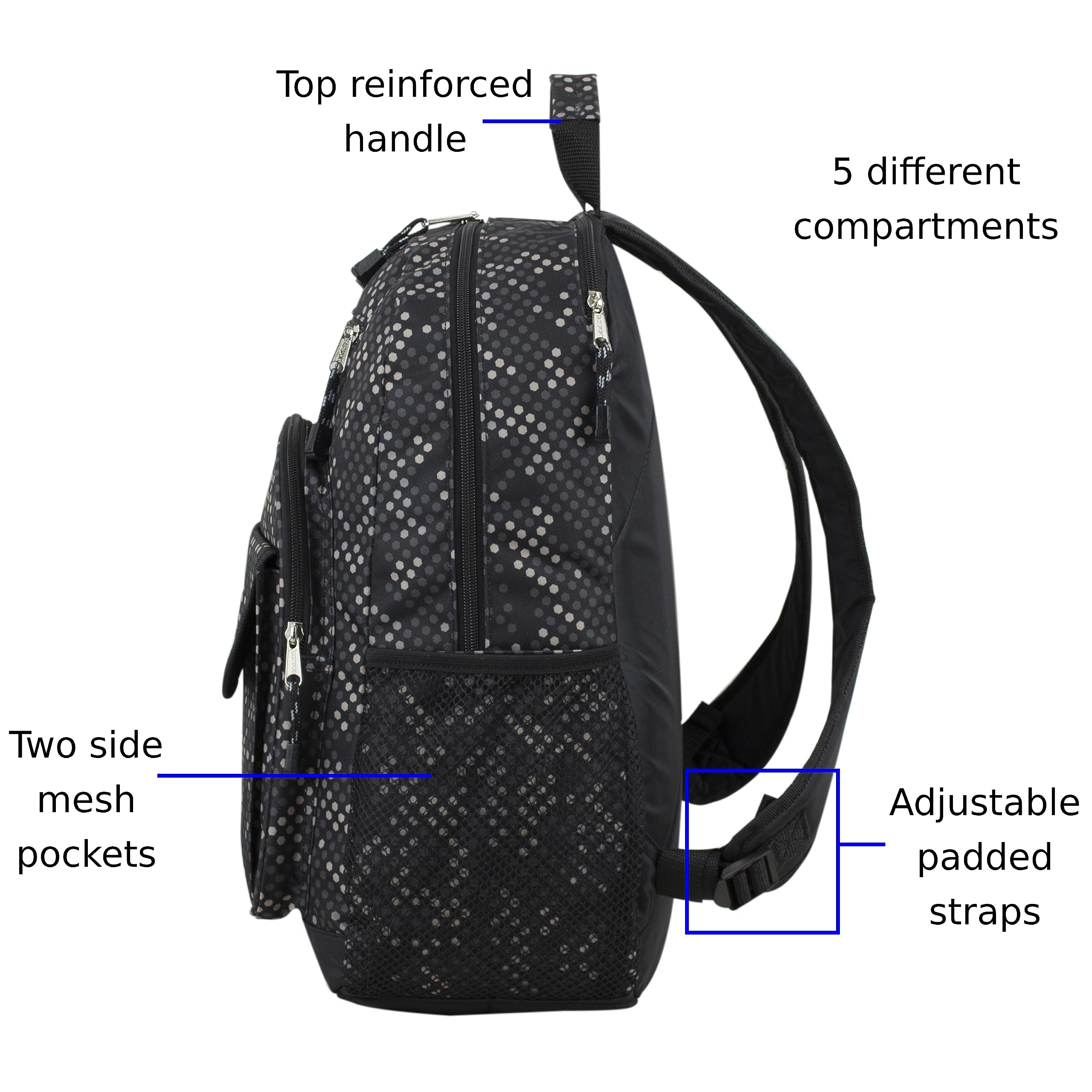 **EastSport Travel Laptop Backpack - Large Carry-On Weekender Bag for Work, Gym & Hiking - Black Hexagon Dotted Print - Perfect for Business Trips, Commuting & Outdoor Adventures**