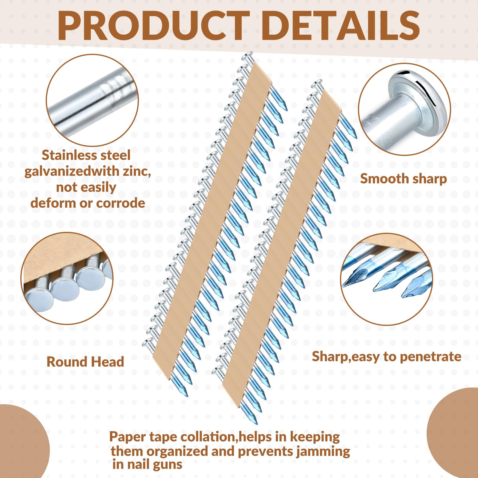 Tandefio 1000-Pack Galvanized Joist Hanger Nails - 1-1/2 x 0.131 Inch 33-Degree Framing Nails with Round Head & Smooth Shank - Blue Tip Paint for Wood Framing, Deck Building & Construction Projects