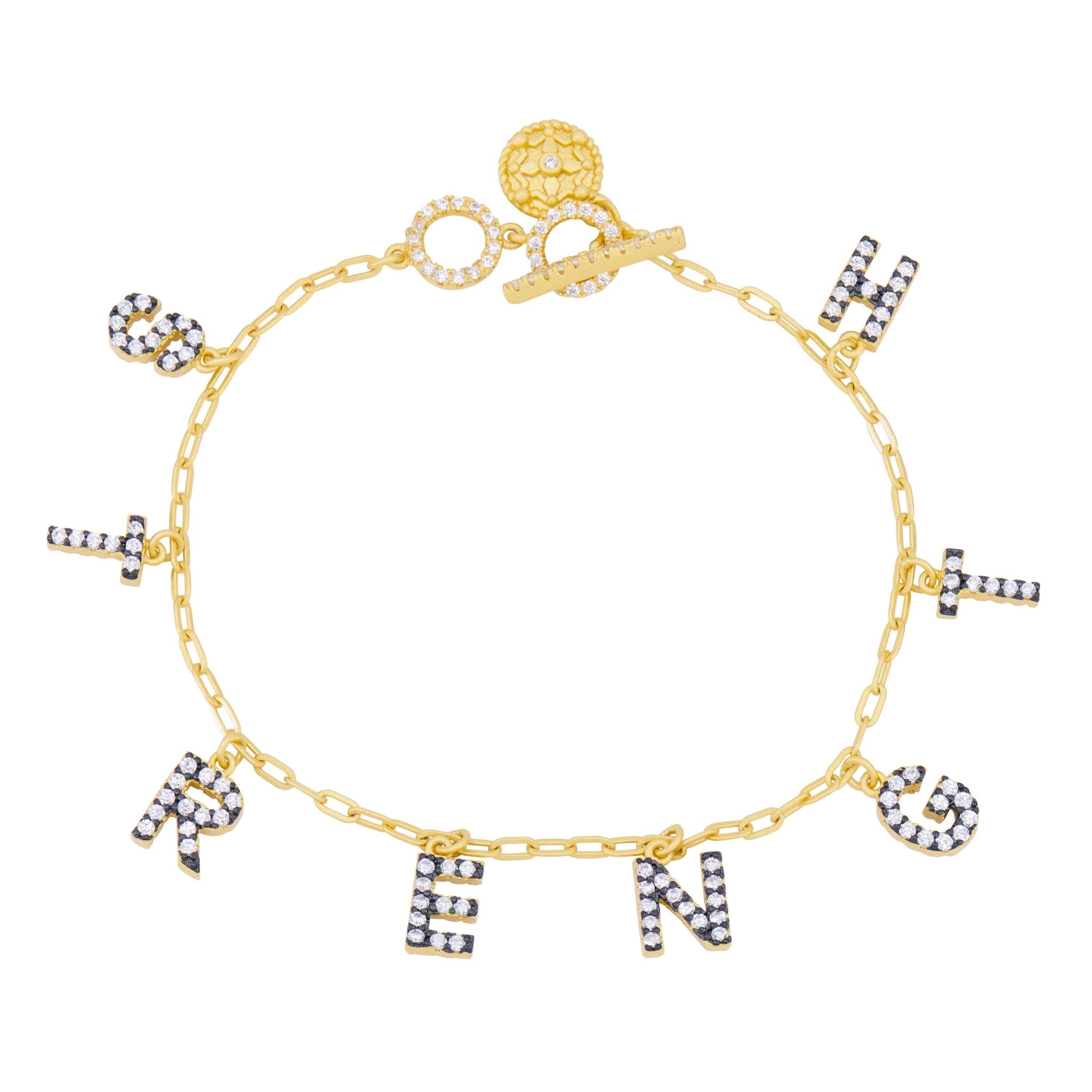 FR Sentiments STRENGTH Charm Chain Bracelet for Women - Elegant Adjustable Friendship Jewelry Gift for Birthday, Anniversary & Everyday Wear