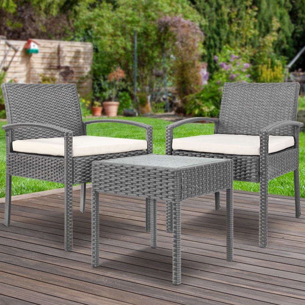 Gardeon 3-Piece Outdoor Patio Furniture Set - Waterproof & Durable Grey Wicker Sofa, Loveseat, and Coffee Table for Garden, Backyard, or Poolside Relaxation