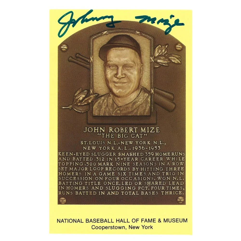 Johnny Mize Signed Hof Plaque Postcard with JSA COA - New York Giants & St. Louis Cardinals Autographed Memorabilia - Perfect for Baseball Fans, Collectors, and Sports Memorabilia Displays