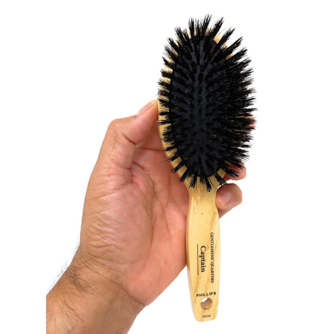 Phillips Brush 8.5 Gentlemen's Quarters Captain Boar Bristle Hair Brush with Wooden Handle - Premium Men's Grooming Tool for Healthy Hair & Scalp Massage at Home or Travel