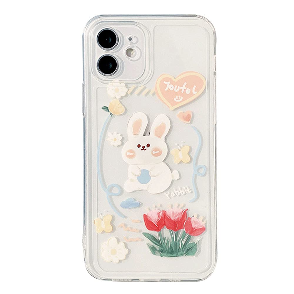 ComfyArt Cute Duck & Rabbit Graffiti Transparent Soft TPU Silicone Phone Case for iPhone 7 Plus/8 Plus - Slim Protective Cover for Women Girls - Perfect for Daily Use, School & Work Accessories