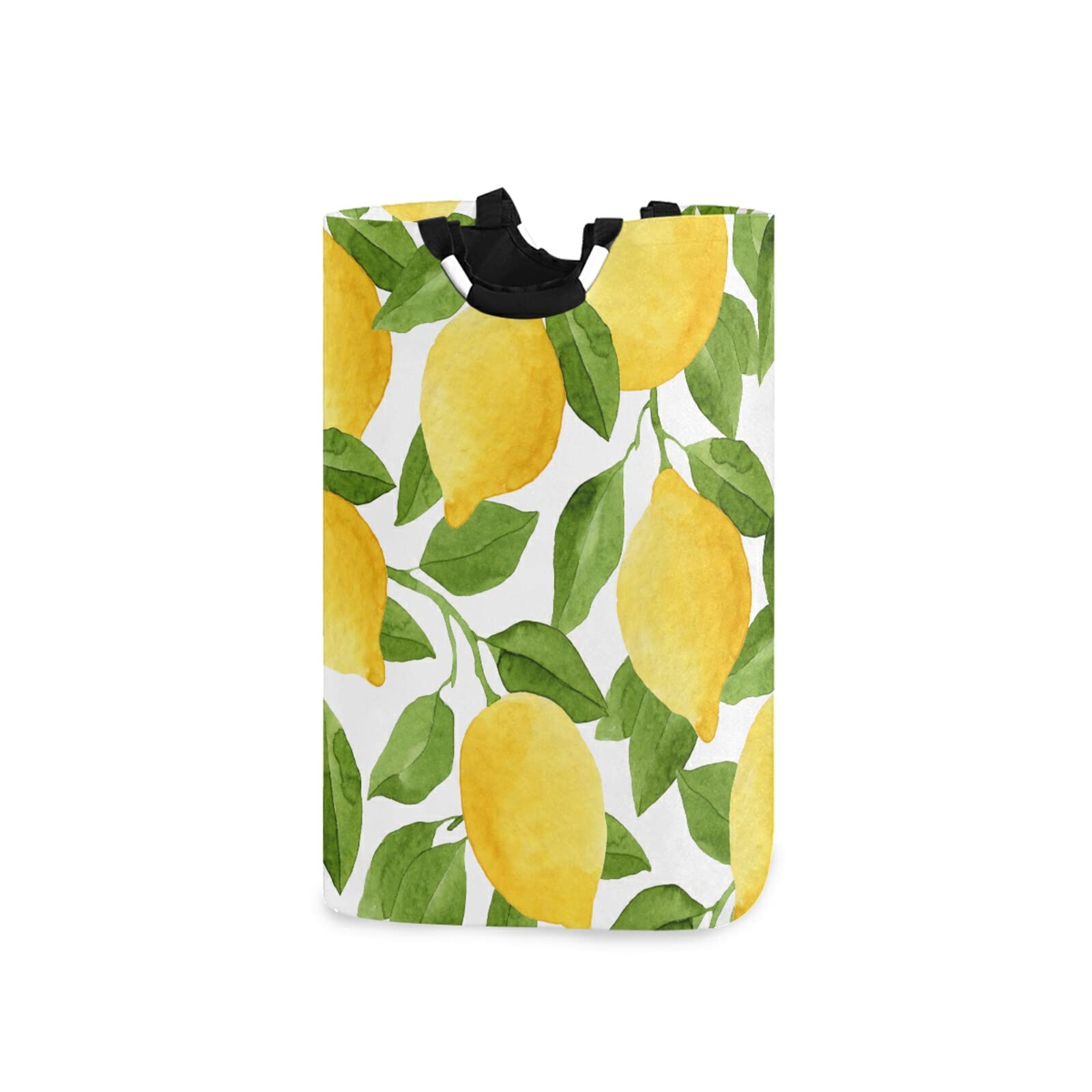 WELLDAY Foldable Laundry Hamper with Handle - Large Watercolor Yellow Lemons Design, Dirty Clothes Basket & Storage Organizer for Bedroom, Bathroom, Dorm, or Laundry Room