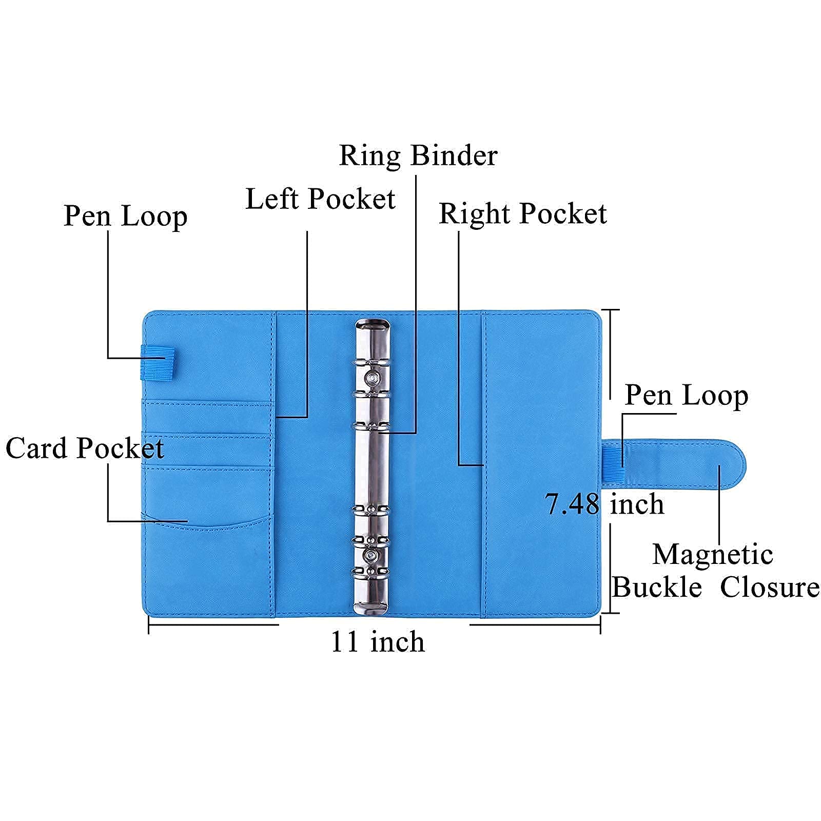 Antner A6 PU Leather Notebook Binder (Sky Blue) with 3-Pack Refill Paper, 160 Neon Page Markers & 10 Dividers - Perfect for School, Office & Planner Organization