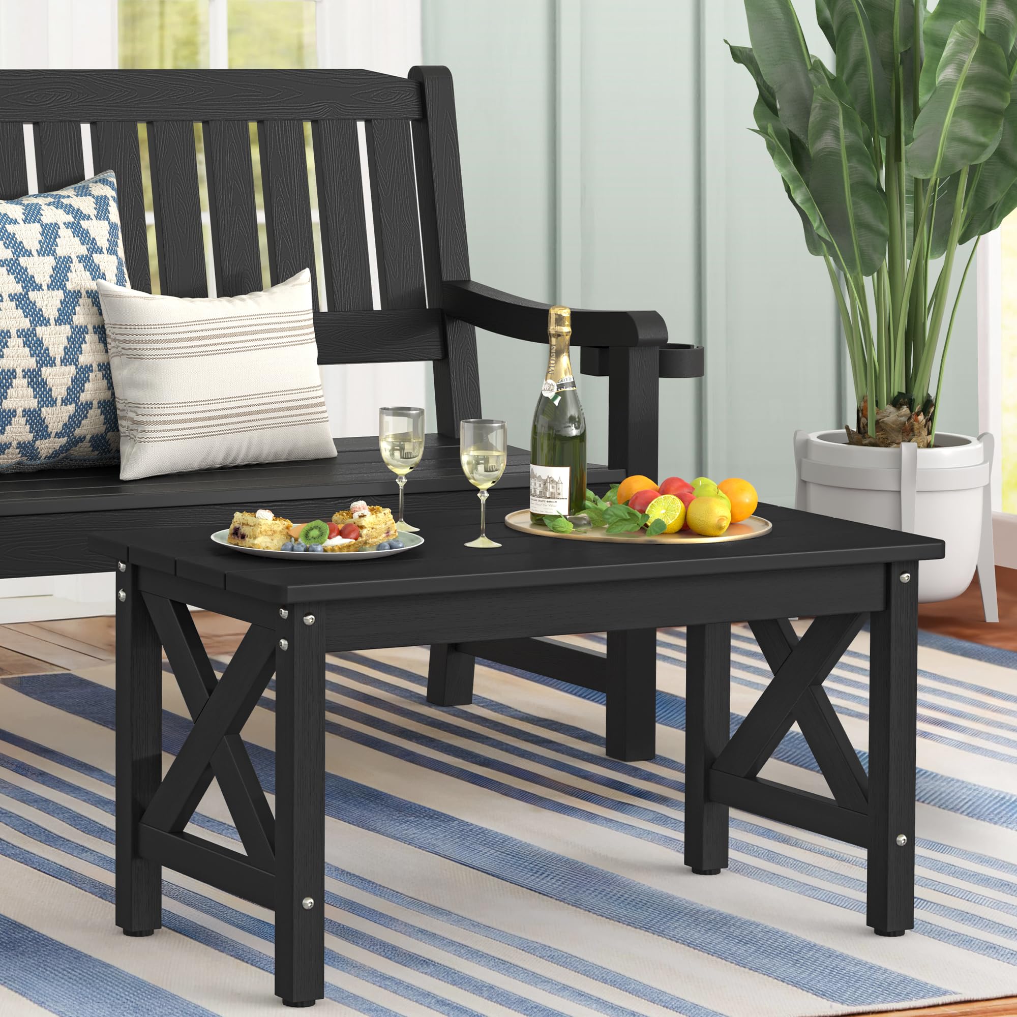LUE BONA Outdoor Coffee Table for Patio - Rectangle All-Weather HDPS Patio Furniture for Deck, Porch, Lawn - Black | Perfect for Backyard Relaxation & Outdoor Entertaining